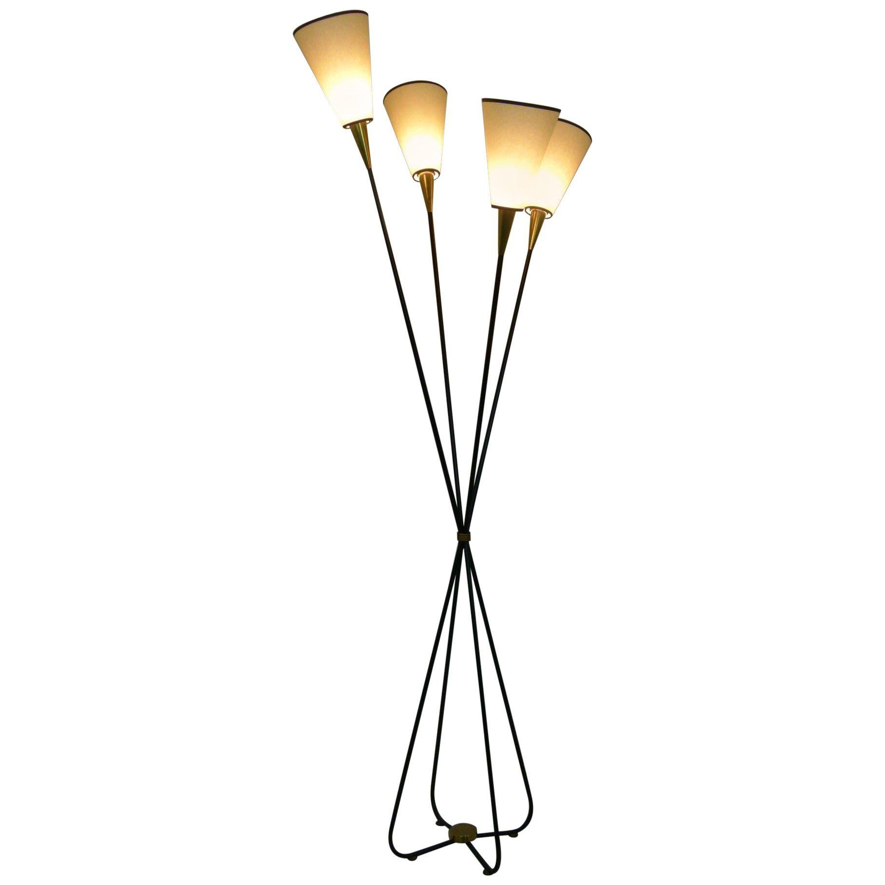 Pair of 1950s Free Shape Floor Lamp with Four Lighted Arms