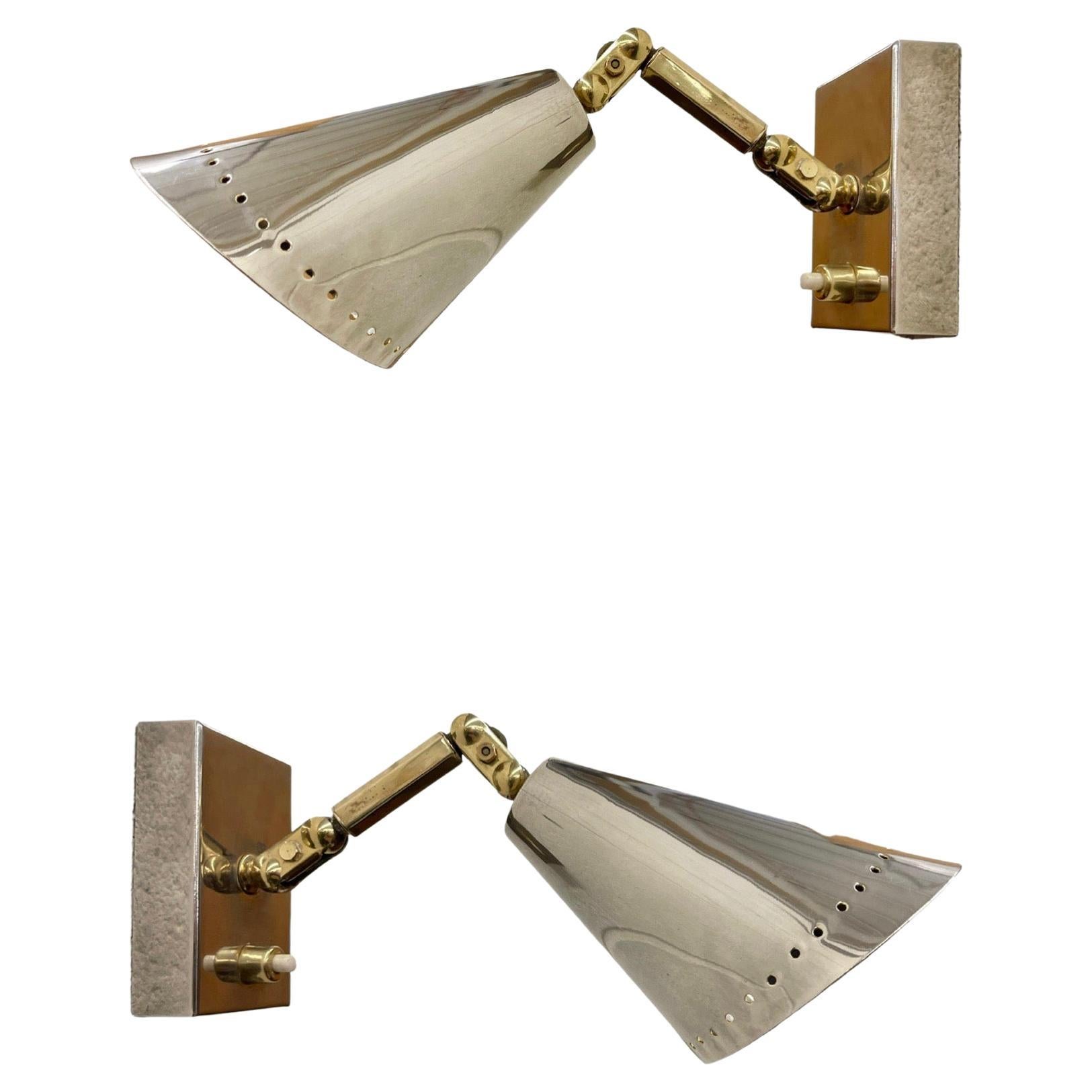 Pair of 1950's French Articulating Polished Nickel Wall Lights by Lunel