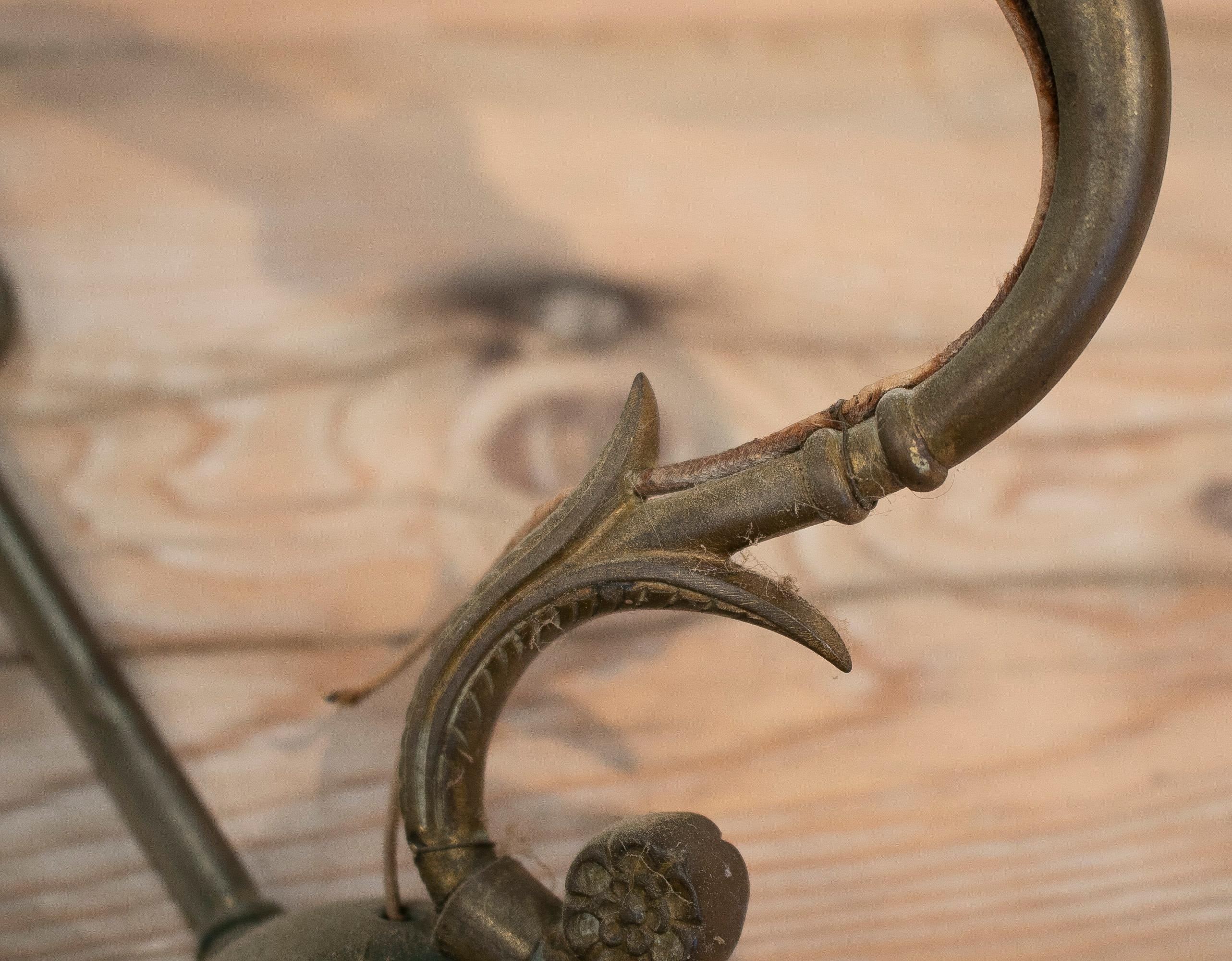 Pair of 1950s French Bronze 2-Arm Wall Sconces w/ Crossed Arrows For Sale 1