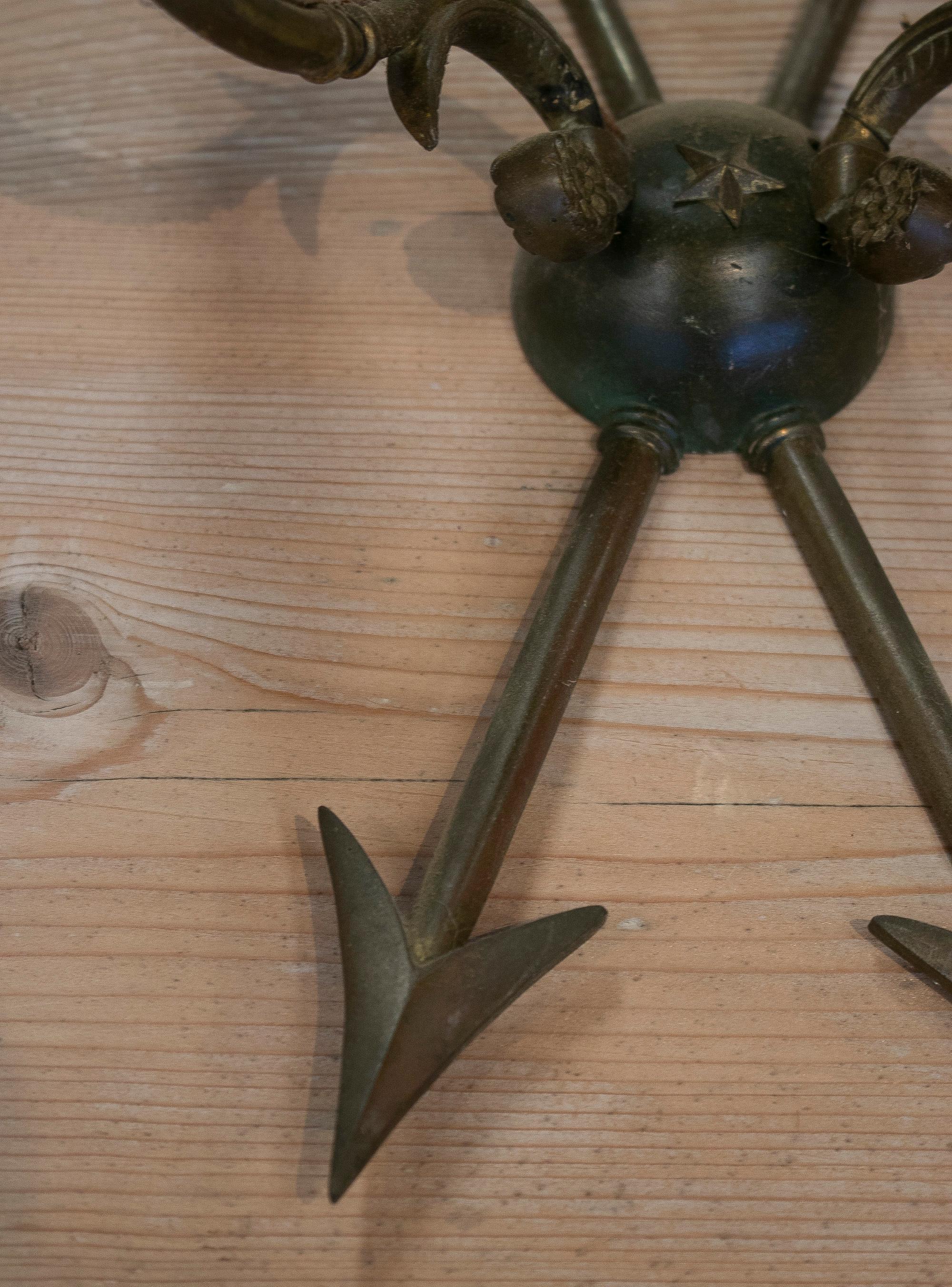 Pair of 1950s French Bronze 2-Arm Wall Sconces w/ Crossed Arrows For Sale 5