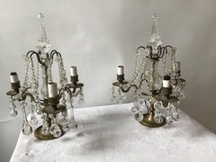 Pair of 1950s French Bronze or Crystal Candelabra