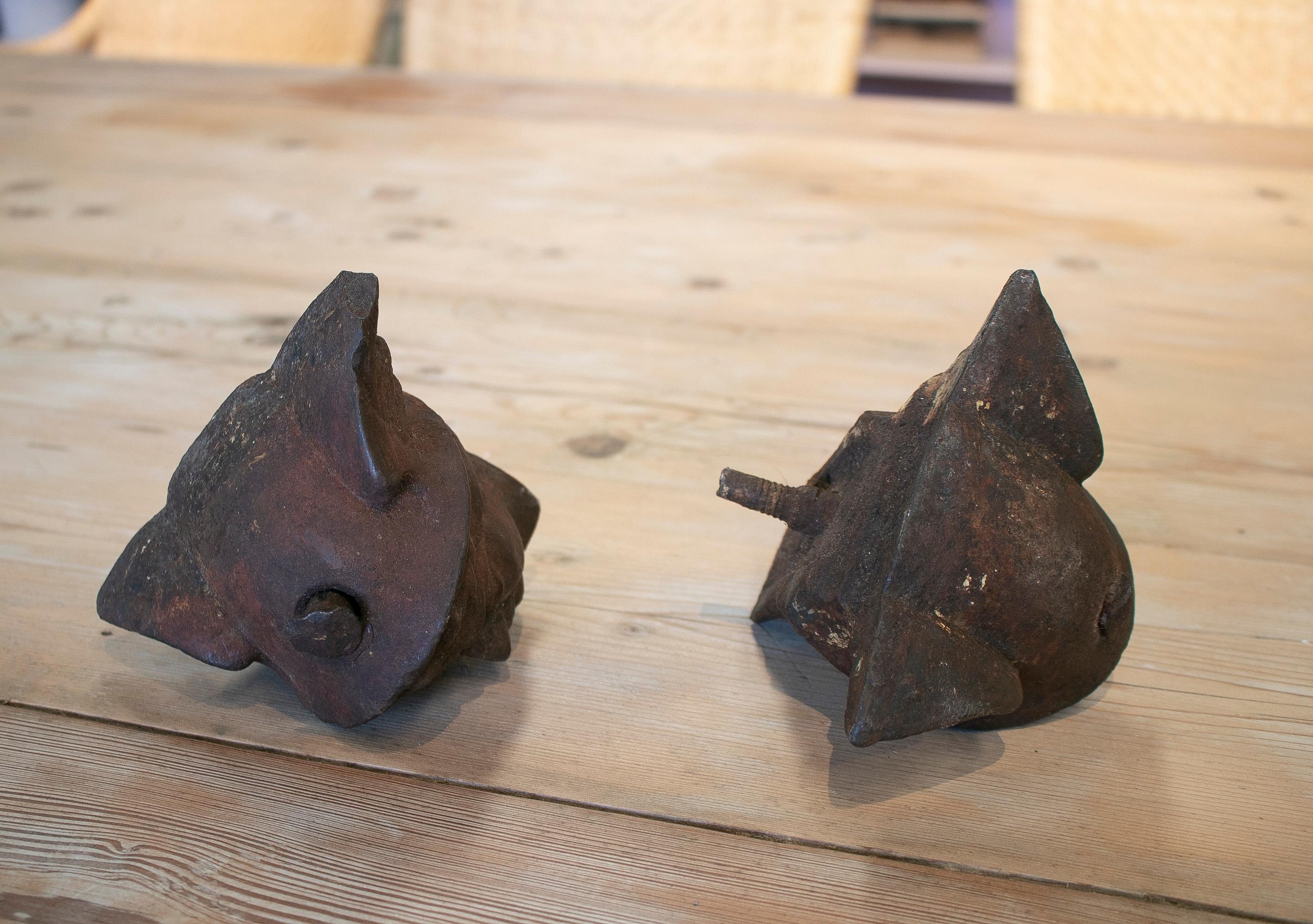Pair of 1950s French Cast Iron Mercury Winged Head Busts In Good Condition For Sale In Marbella, ES