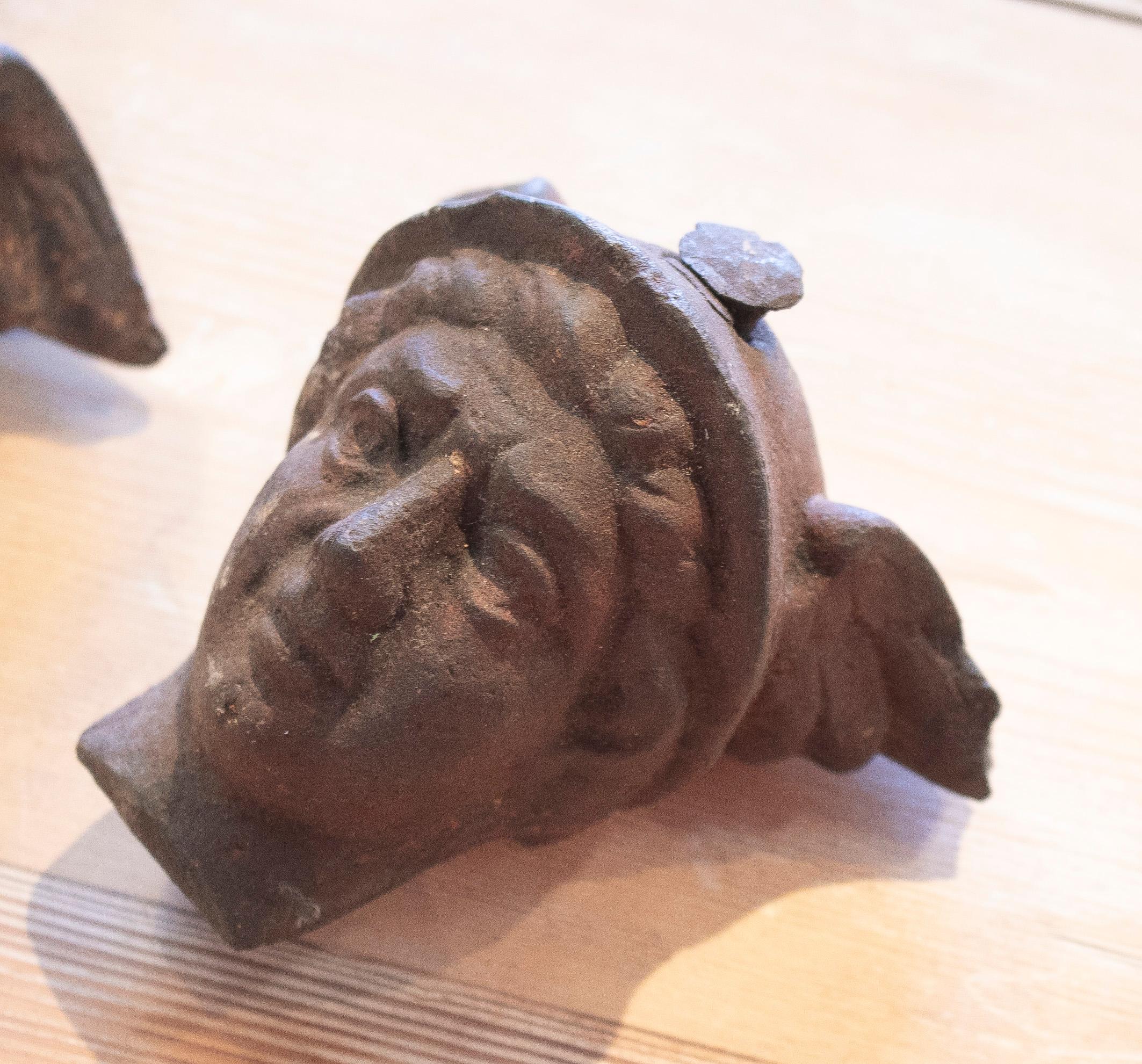 Paire de bustes français à tête ailée en fonte mercurée des années 1950 en vente 2
