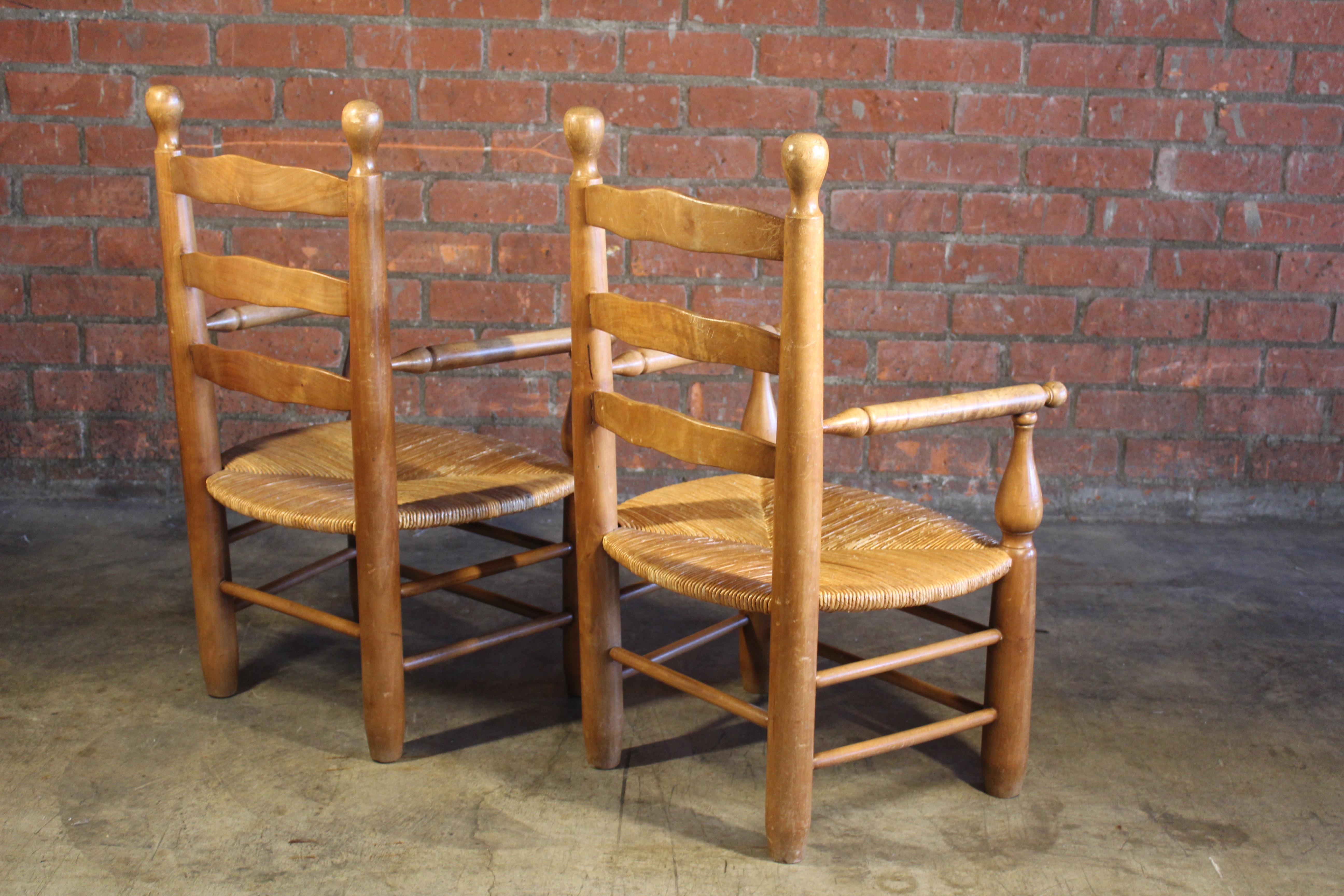 Pair of 1950s French Country Armchairs with Rush Seats For Sale 6