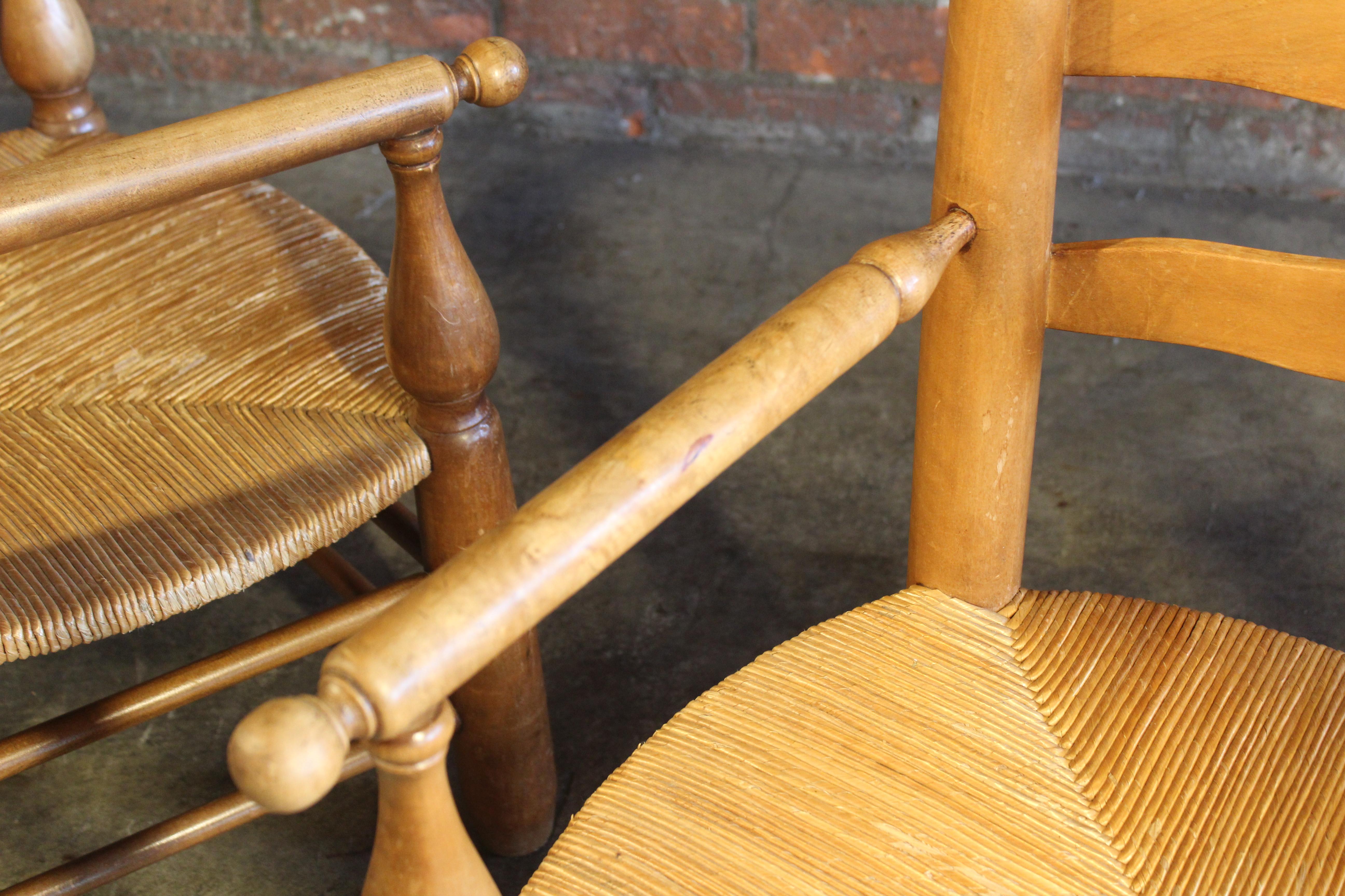 Pair of 1950s French Country Armchairs with Rush Seats For Sale 11