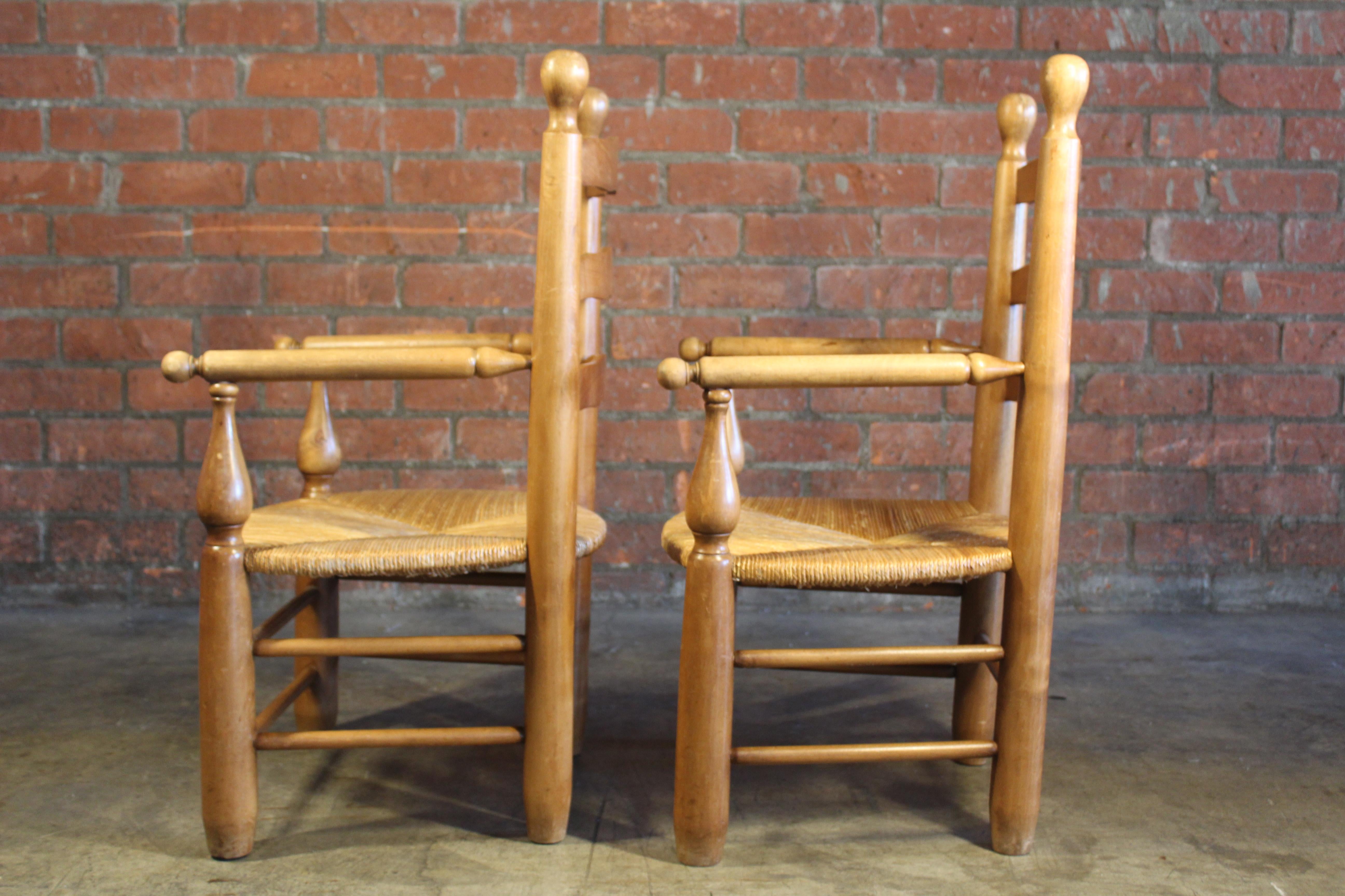 Pair of 1950s French Country Armchairs with Rush Seats For Sale 3