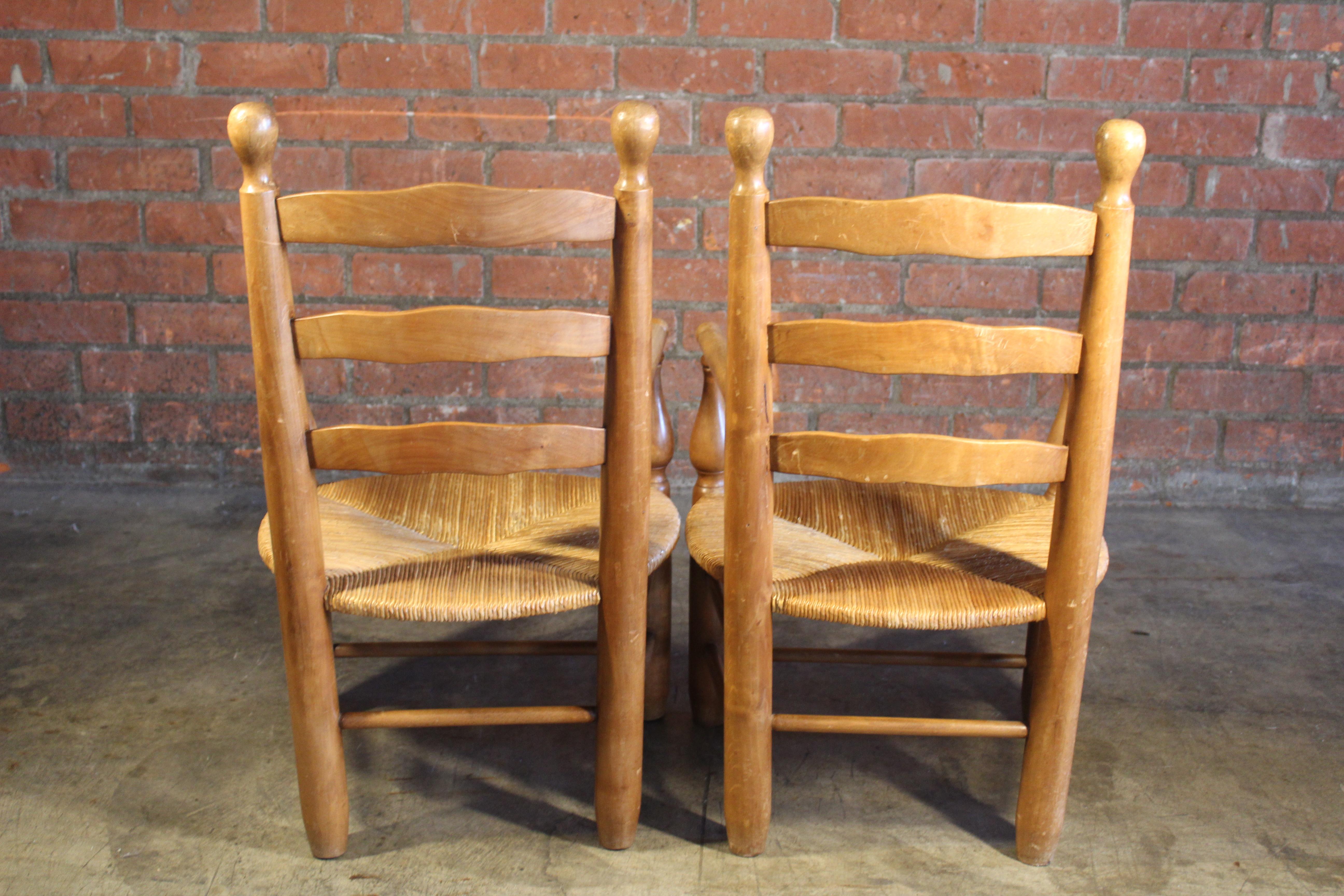 Pair of 1950s French Country Armchairs with Rush Seats For Sale 5