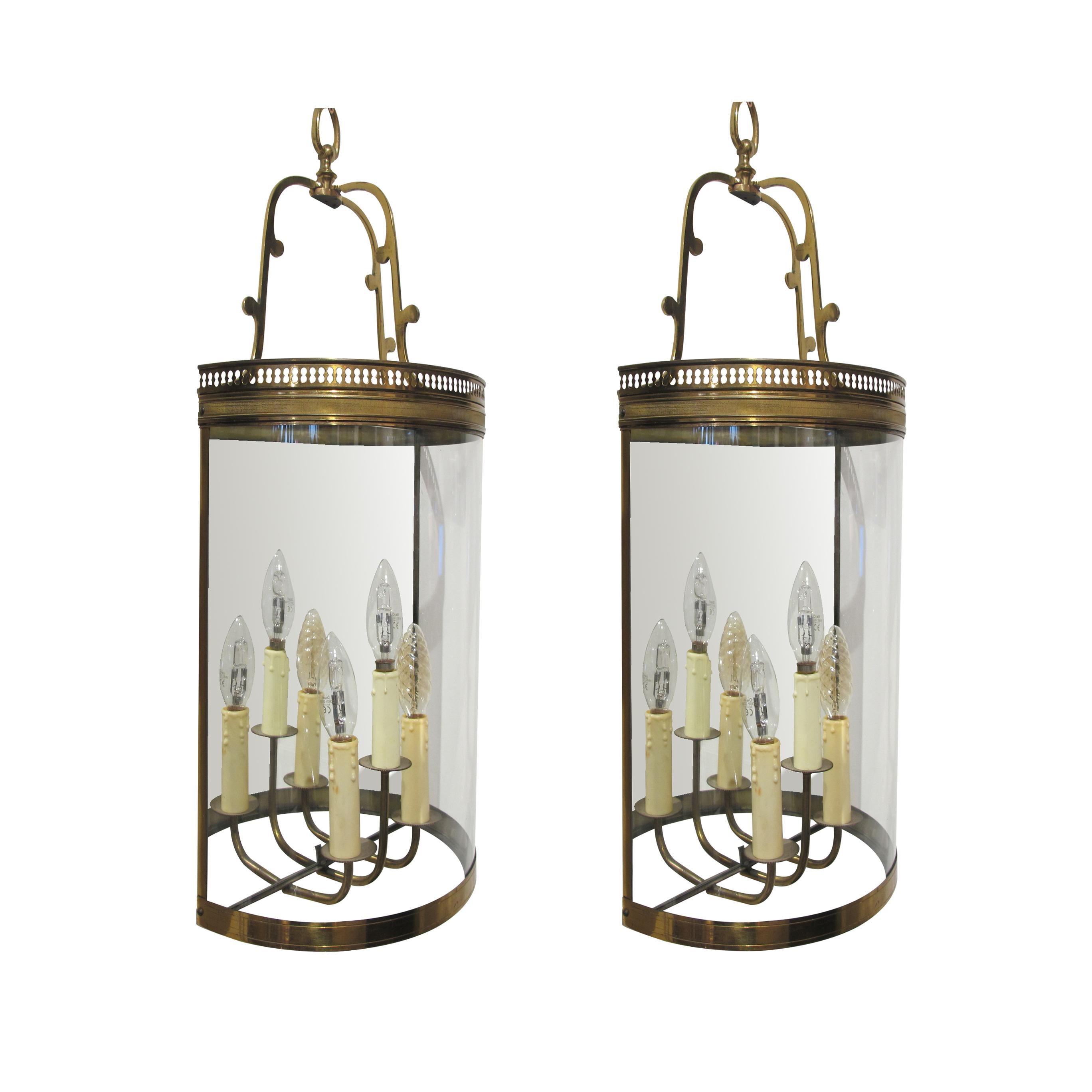 Mid-Century Modern Pair of 1950s French Demilune Wall Lanterns with Curved Single Pane Glass