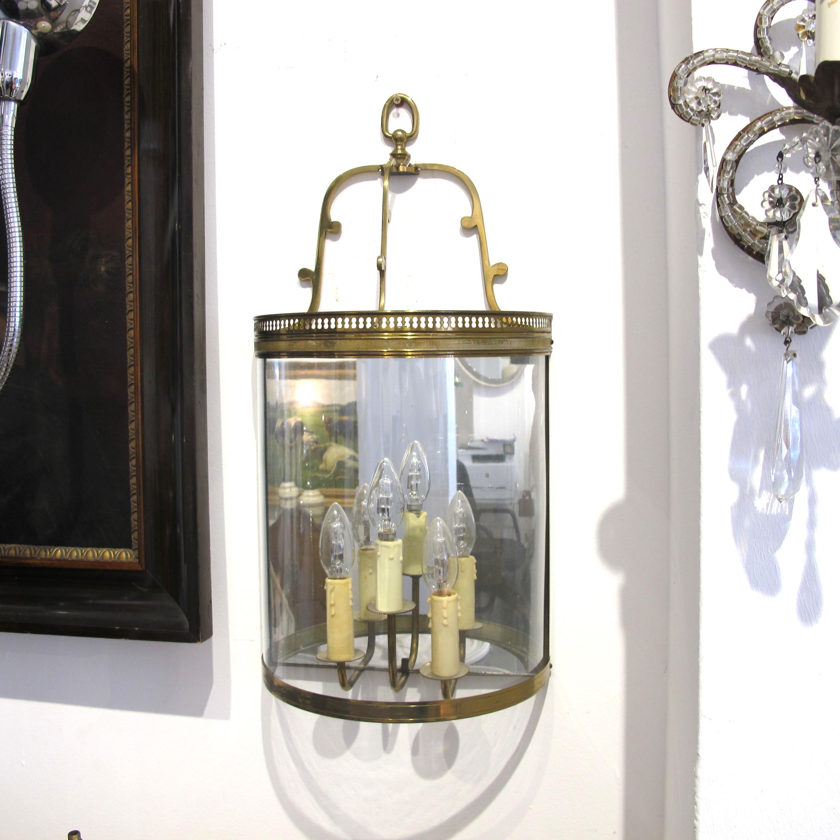 Mid-20th Century Pair of 1950s French Demilune Wall Lanterns with Curved Single Pane Glass