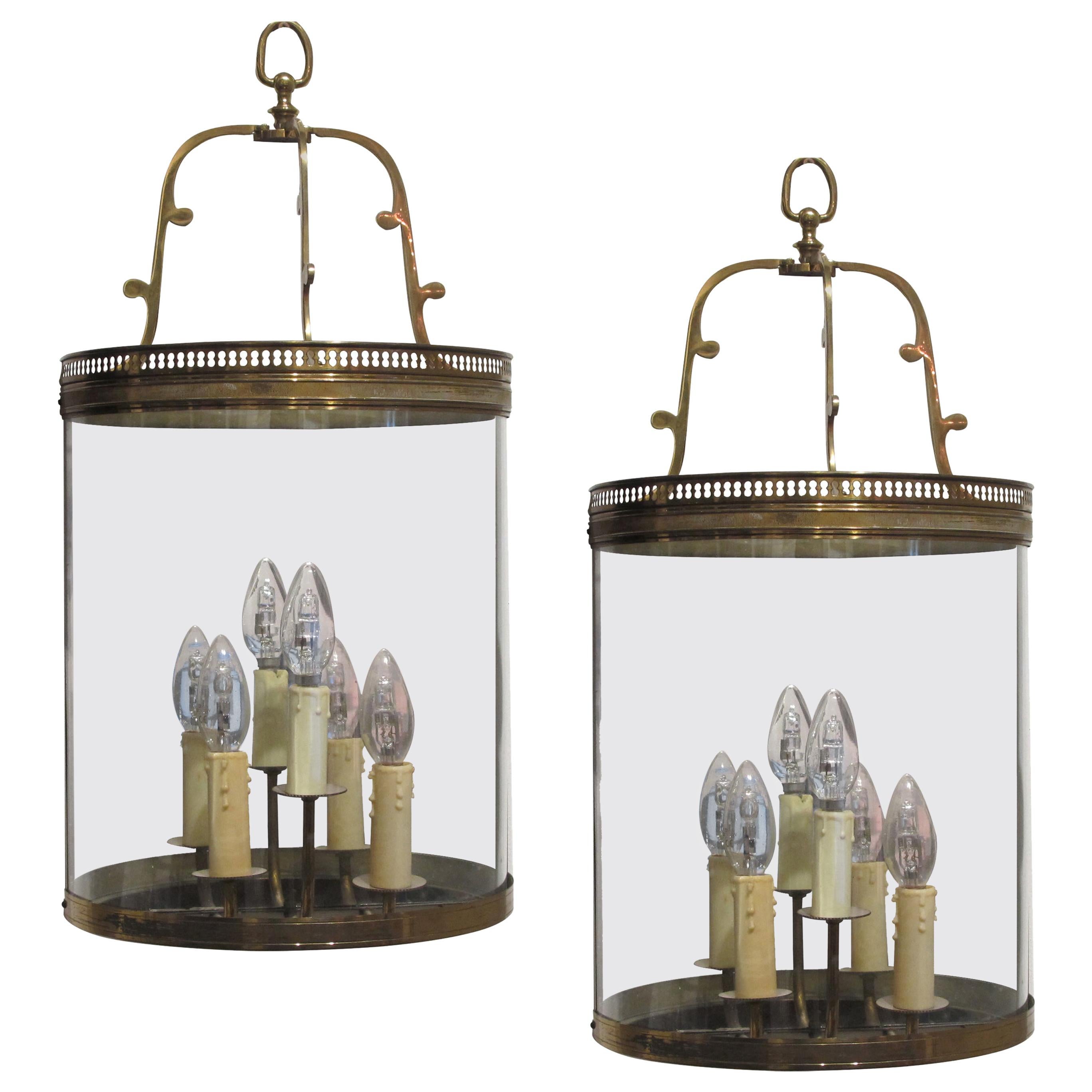 Pair of 1950s French Demilune Wall Lanterns with Curved Single Pane Glass