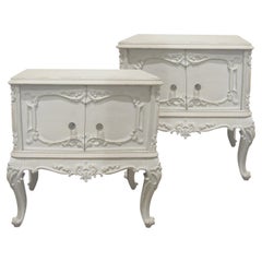 Pair of 1950s French Distressed Grey Painted Bedside Tables or Night Stands 