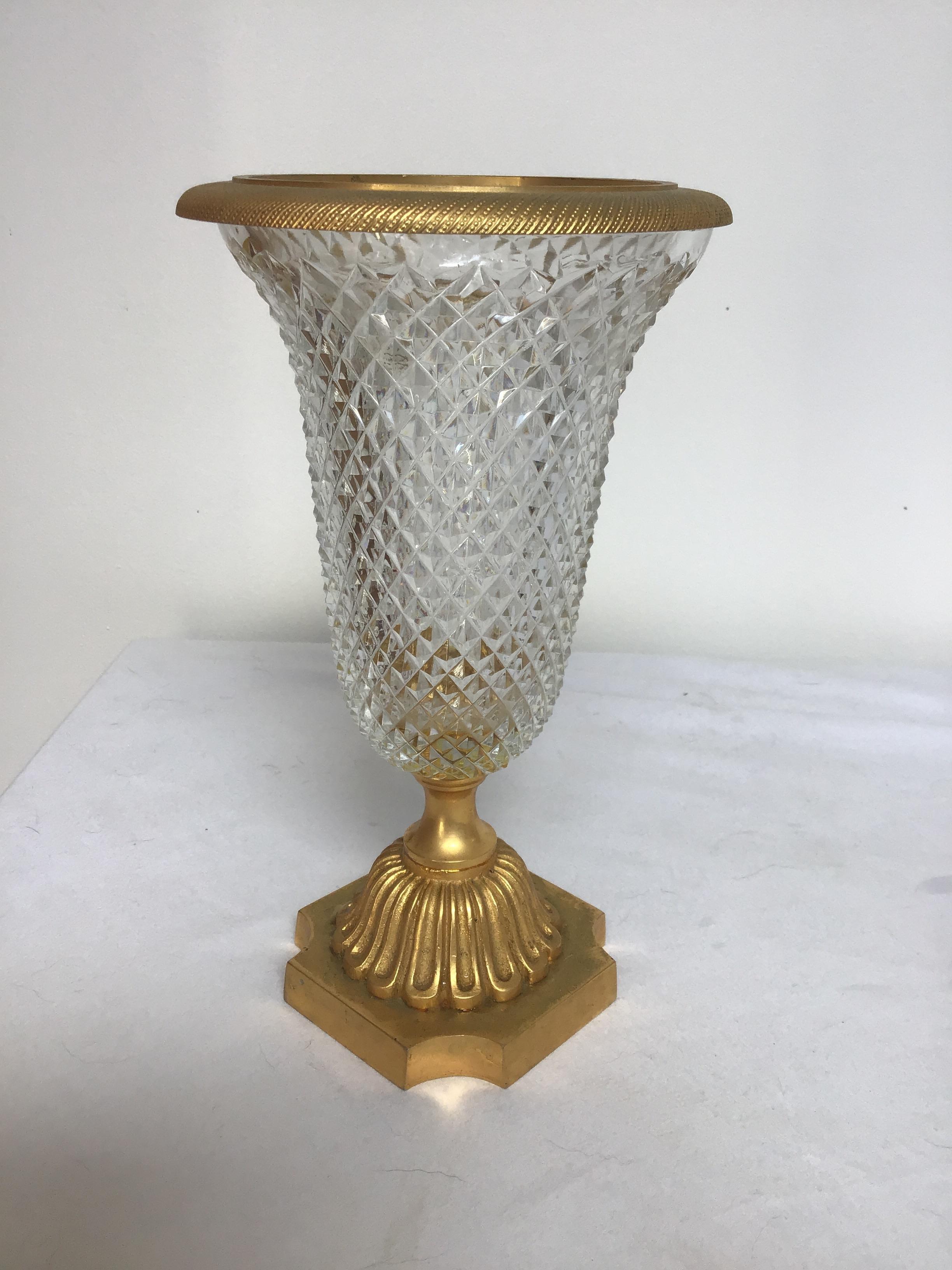 Mid-20th Century Pair of 1950s French Gilt Bronze and Glass Urns