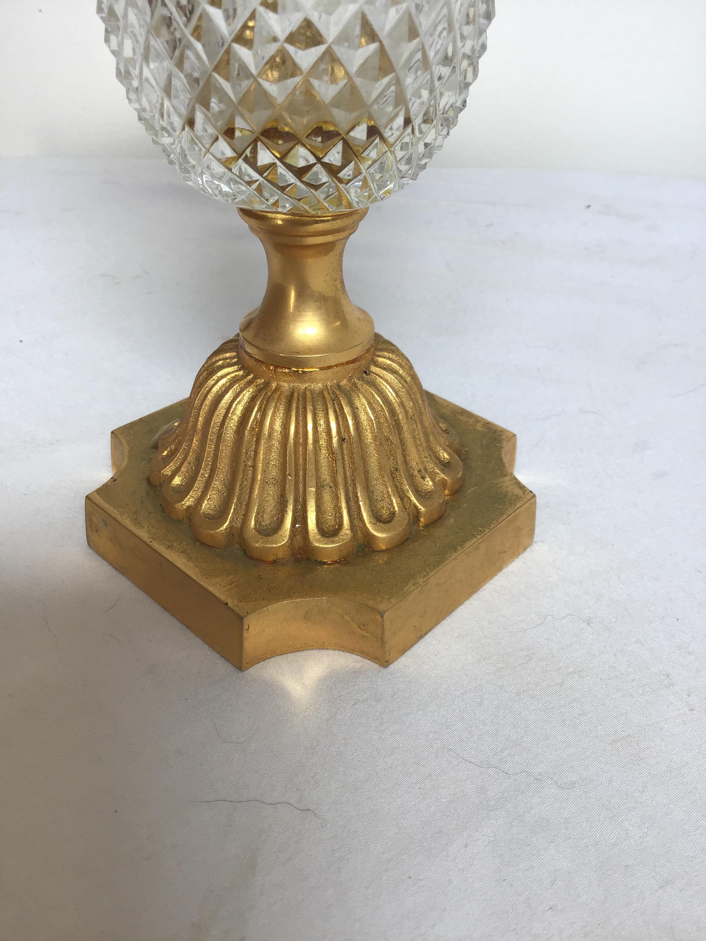 Pair of 1950s French Gilt Bronze and Glass Urns 4