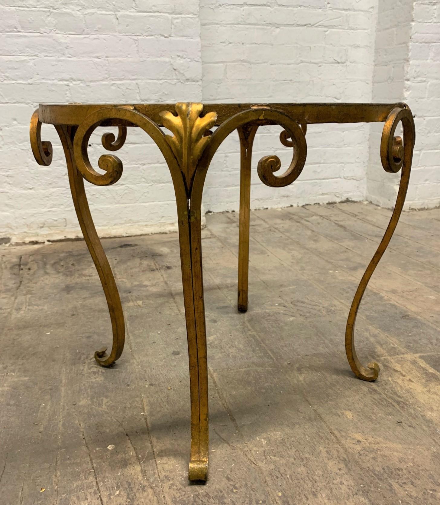 Pair of 1950s French Gilt Wrought Iron Glass Top Side Tables In Good Condition For Sale In New York, NY