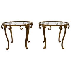 Pair of 1950s French Gilt Wrought Iron Glass Top Side Tables