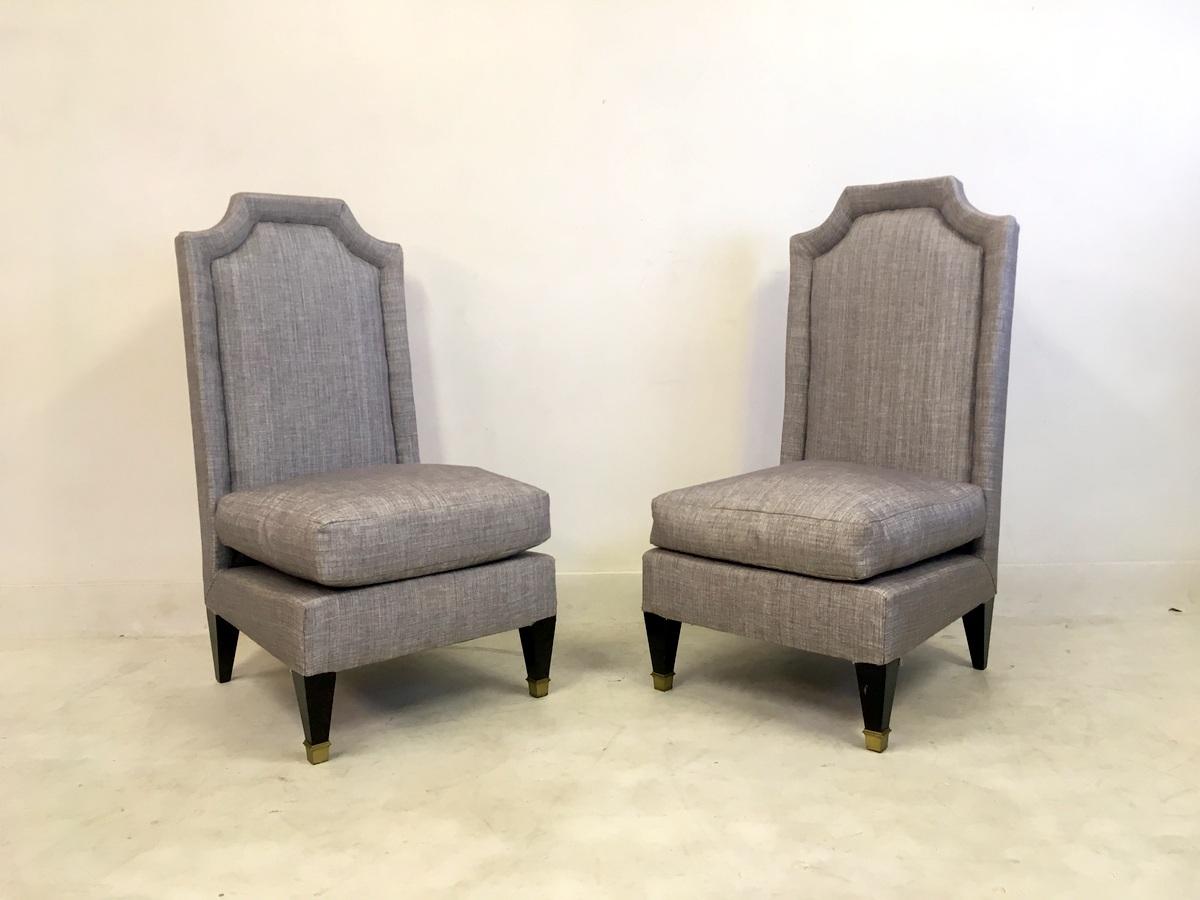 Linen Pair of 1950s French hall chairs in the style of Jean Pascaud