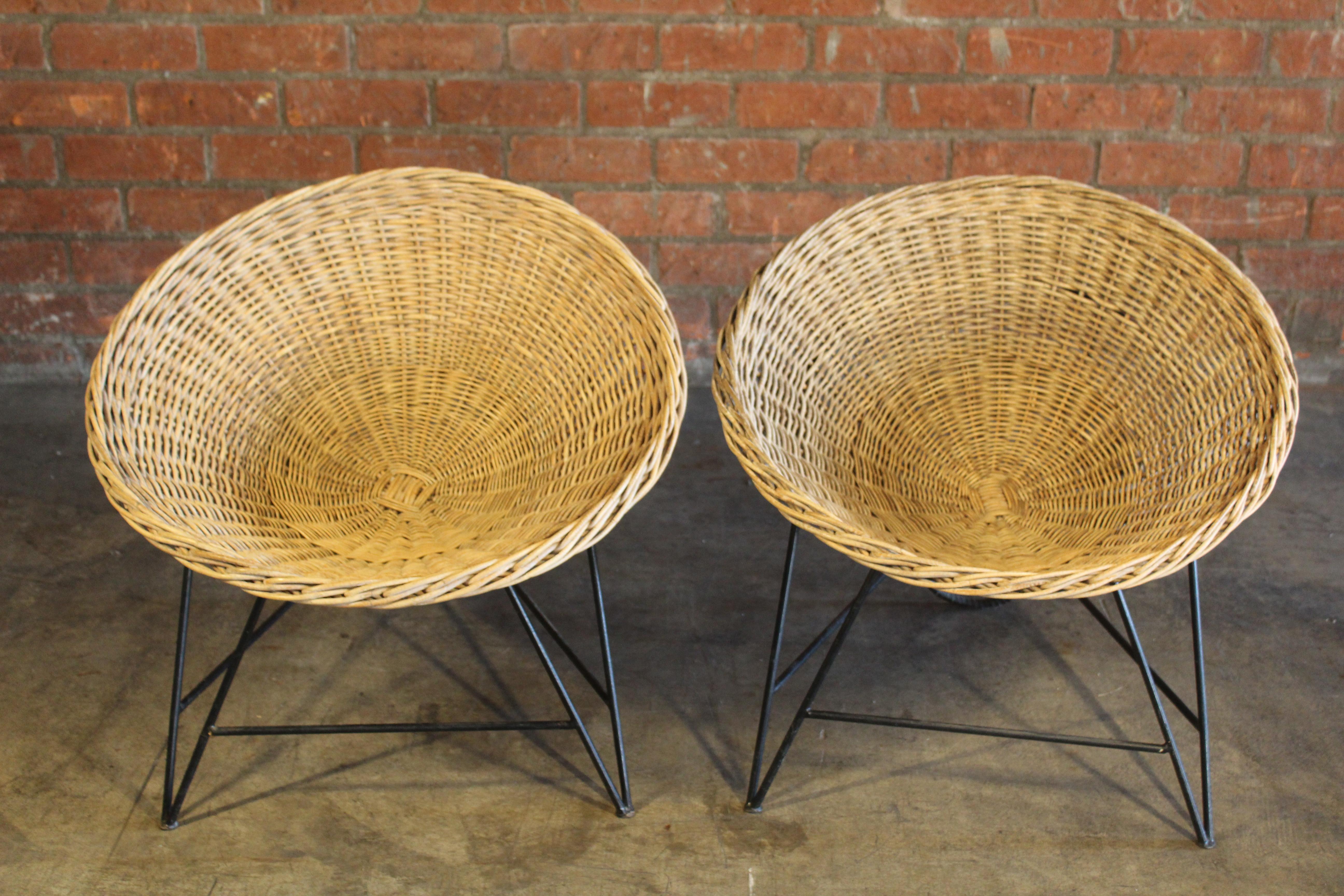 Pair of 1950s French Iron Basket Chairs For Sale at 1stDibs