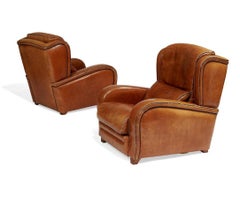 Pair of 1950s French Leather Lounge Chairs