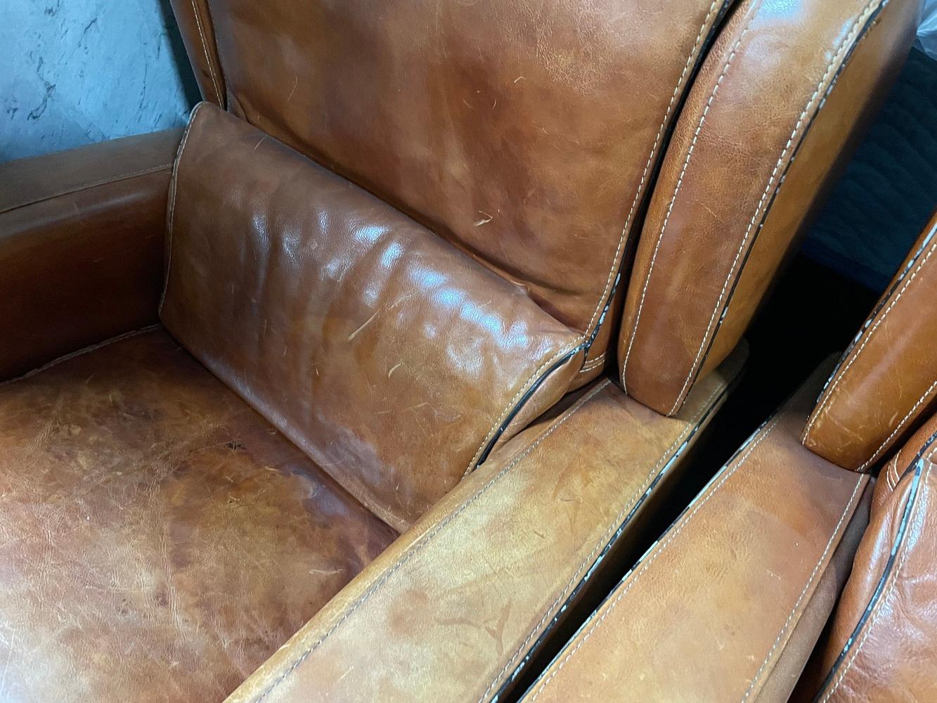 Pair of 1950s French Leather Lounge Chairs For Sale 3