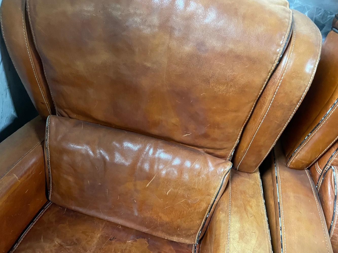 Pair of 1950s French Leather Lounge Chairs For Sale 4