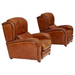 Vintage Pair of 1950s French Leather Lounge Chairs