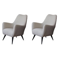 Vintage Pair of 1950s French Modern Chairs in Wool Shearling