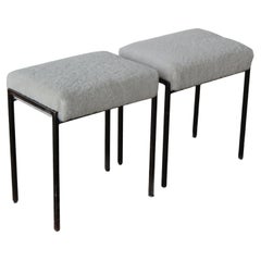 Pair of 1950s French Modern Stools in Sheepskin