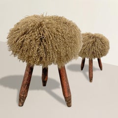 Pair of 1950s French Modernist Fur Covered Stools