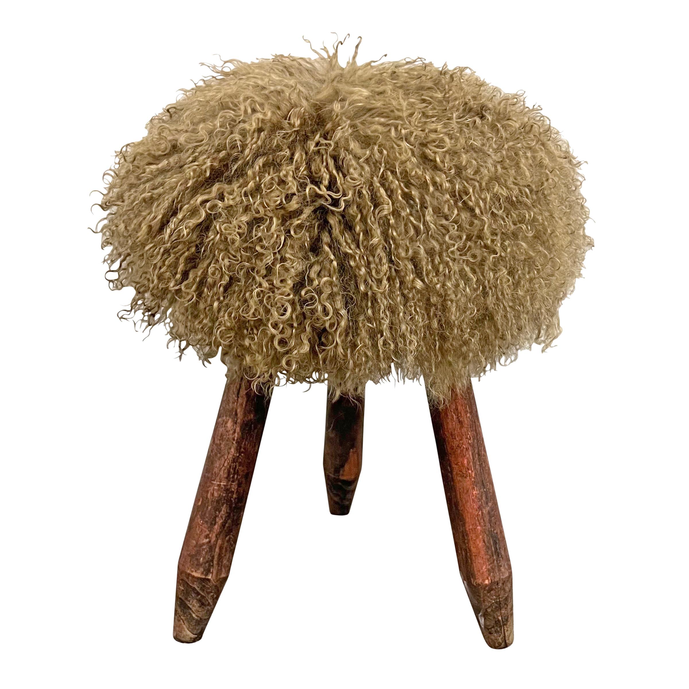 Hand-Crafted Pair of 1950s French Modernist Fur Covered Stools