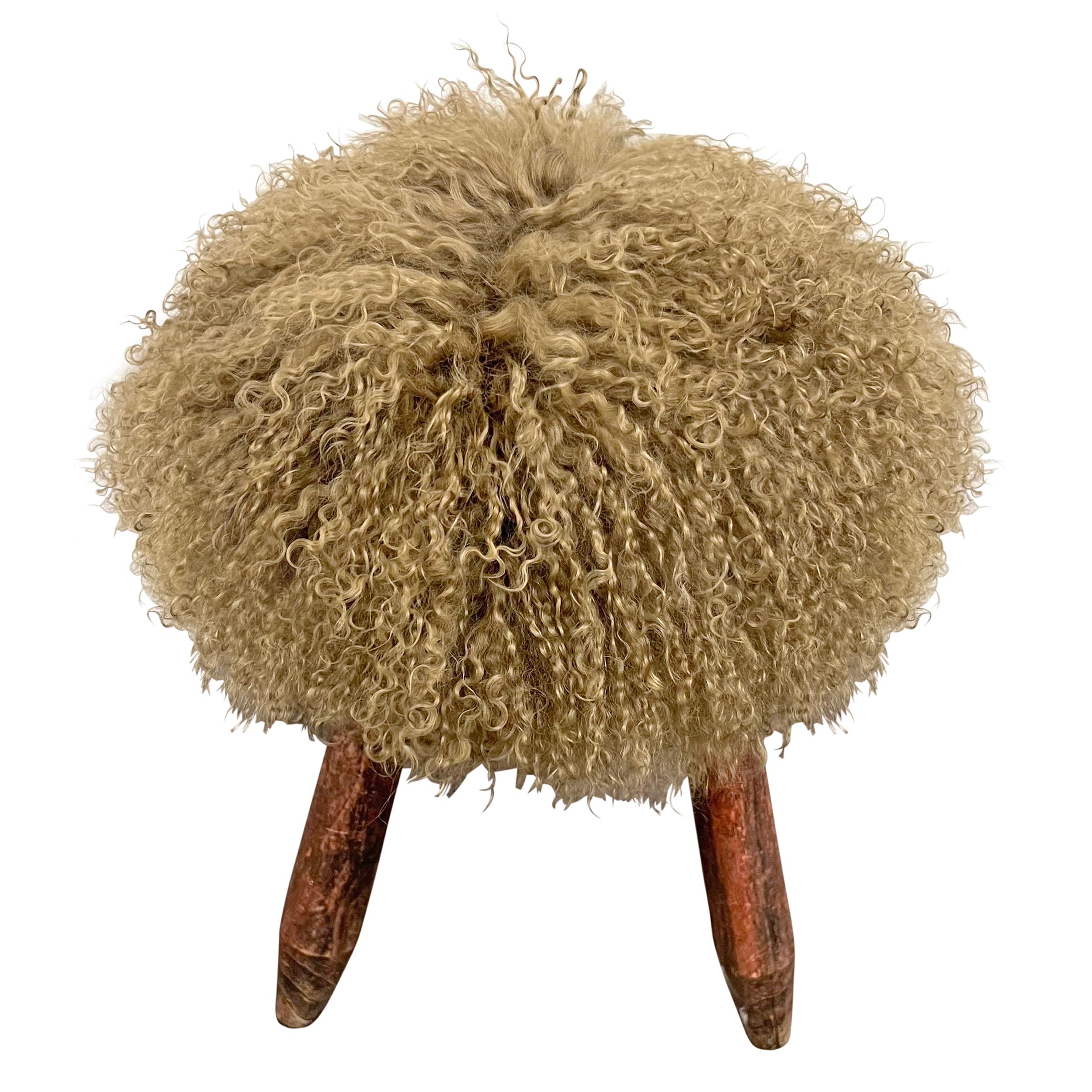 Mid-20th Century Pair of 1950s French Modernist Fur Covered Stools