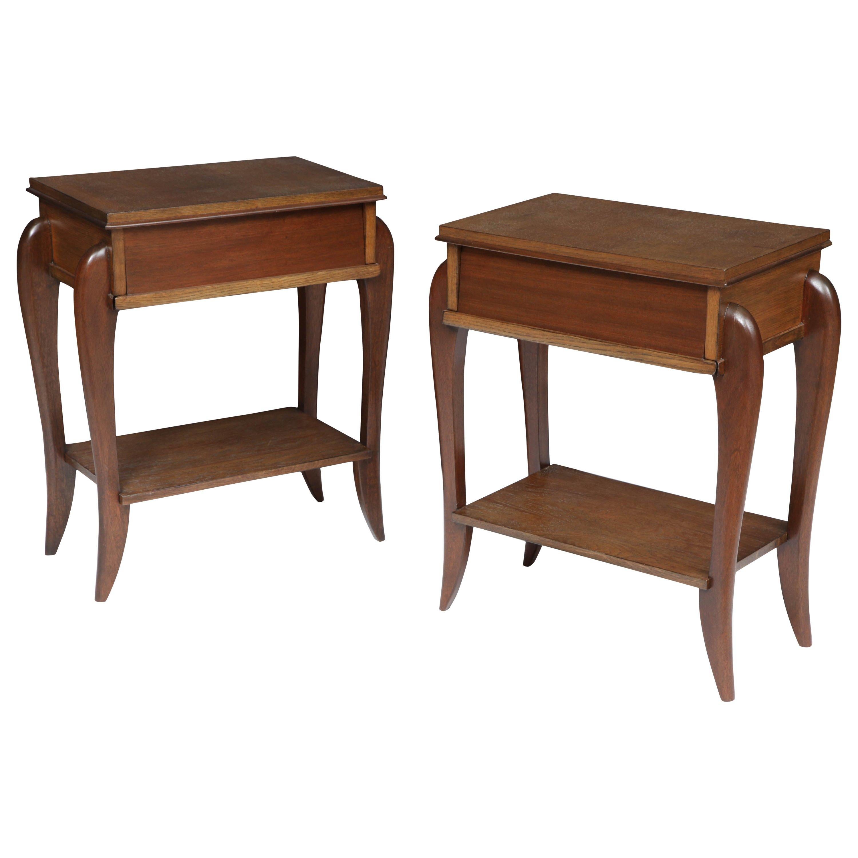 Pair of 1950s French Nightstands with Drawer and Shelf