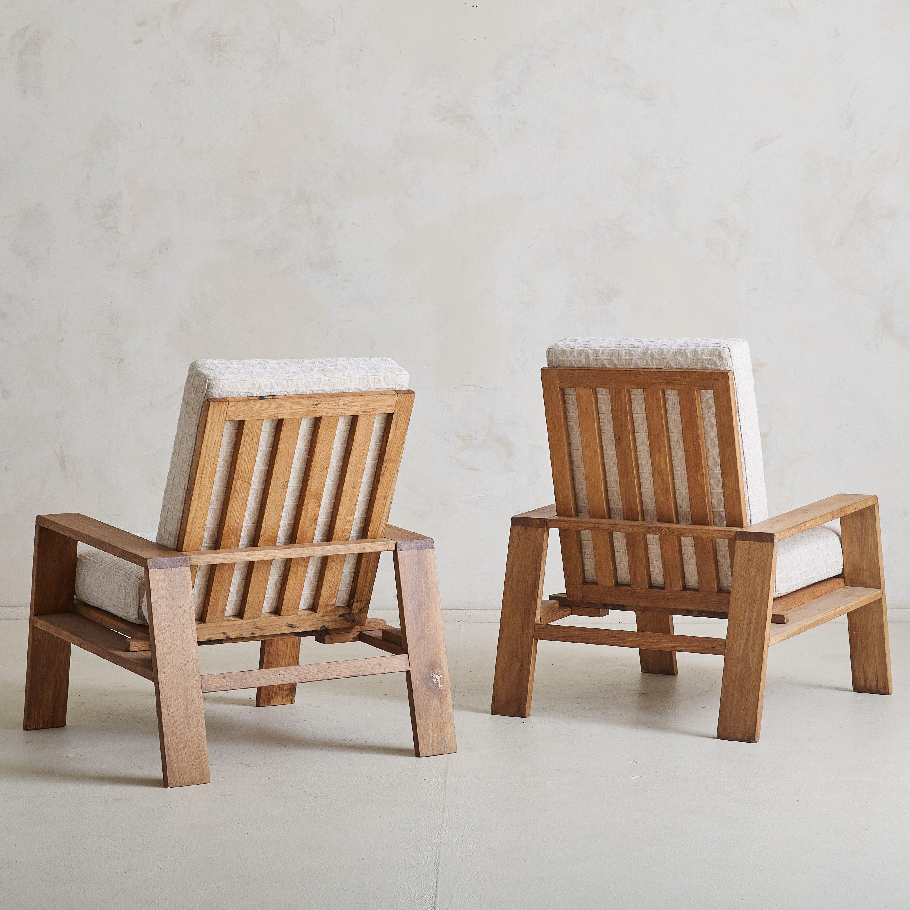 Pair of 1950's French Oak Armchairs, Reclinable In Good Condition For Sale In Chicago, IL