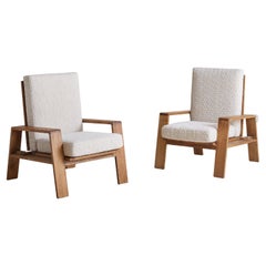 Pair of 1950's French Oak Armchairs, Reclinable