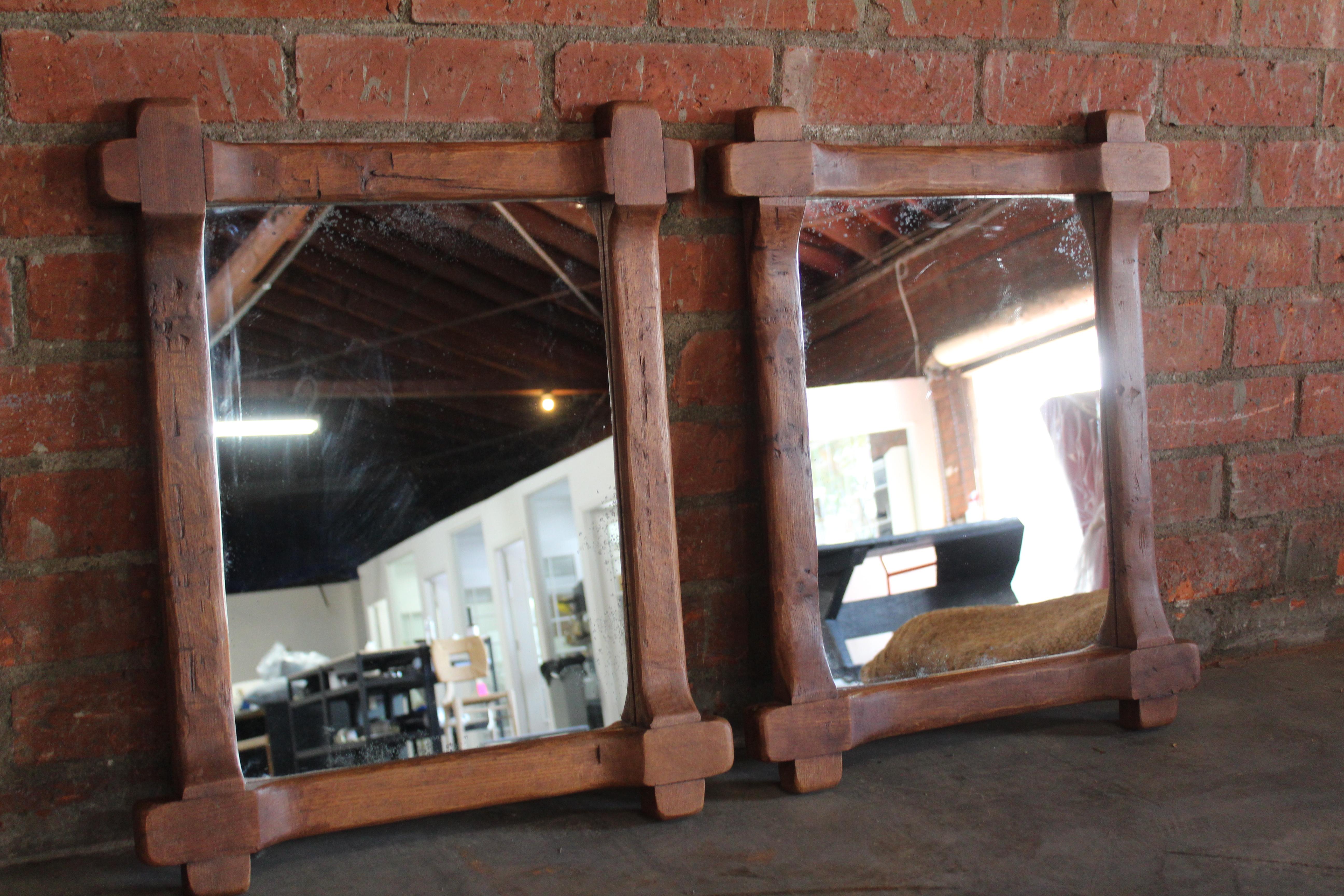 Pair of 1950s French Oak Mirrors In Good Condition In Los Angeles, CA