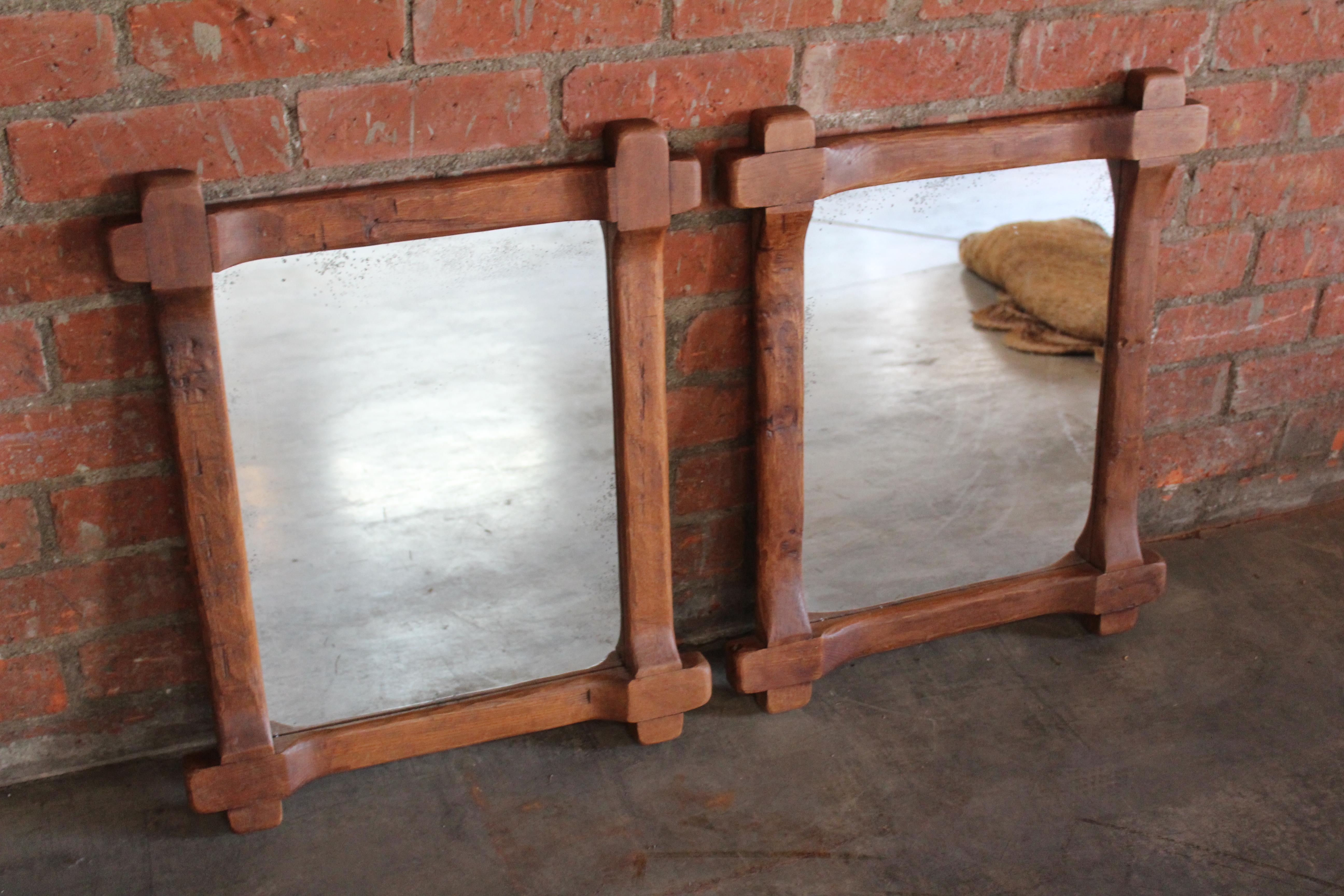 Mid-20th Century Pair of 1950s French Oak Mirrors