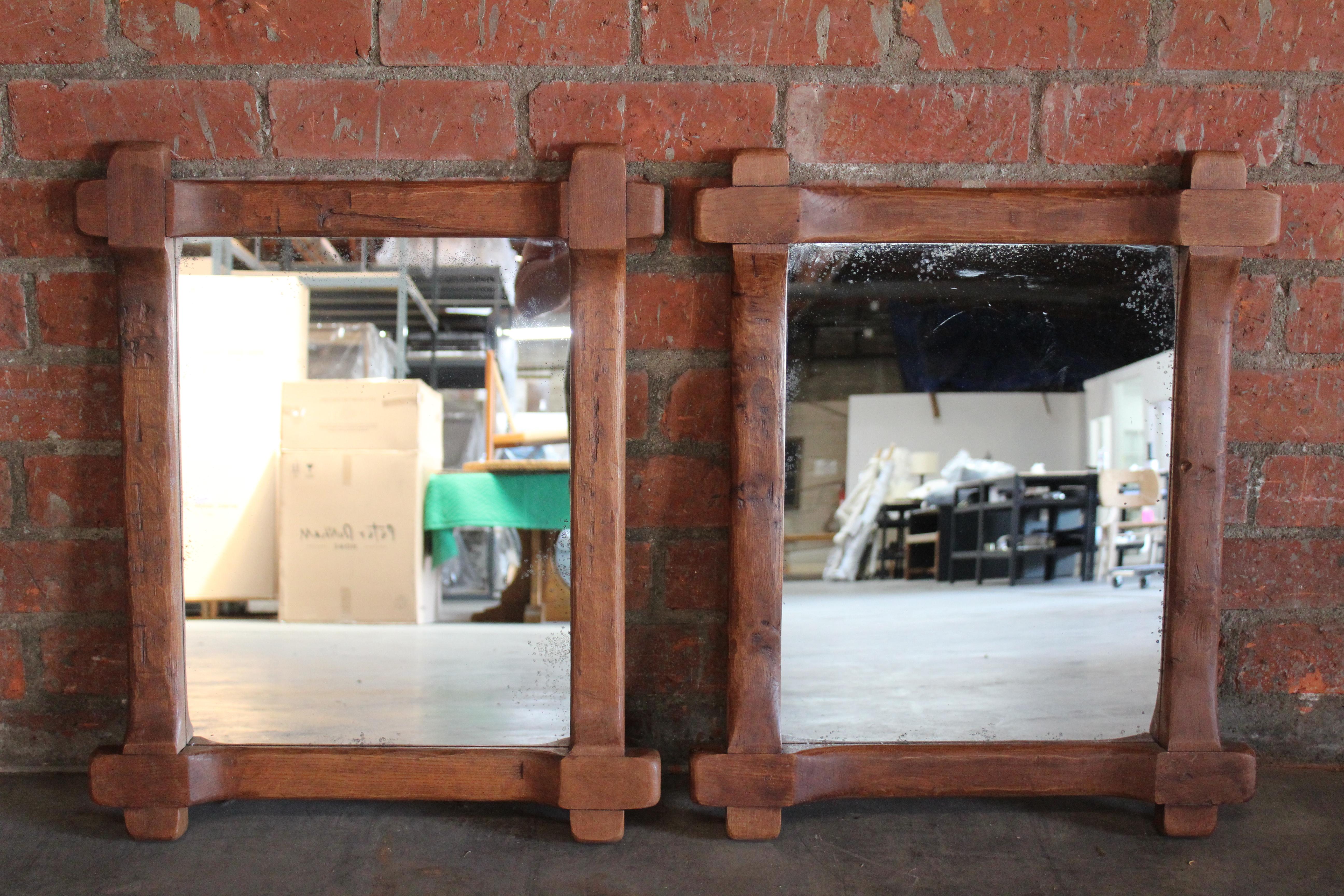 Pair of 1950s French Oak Mirrors 1