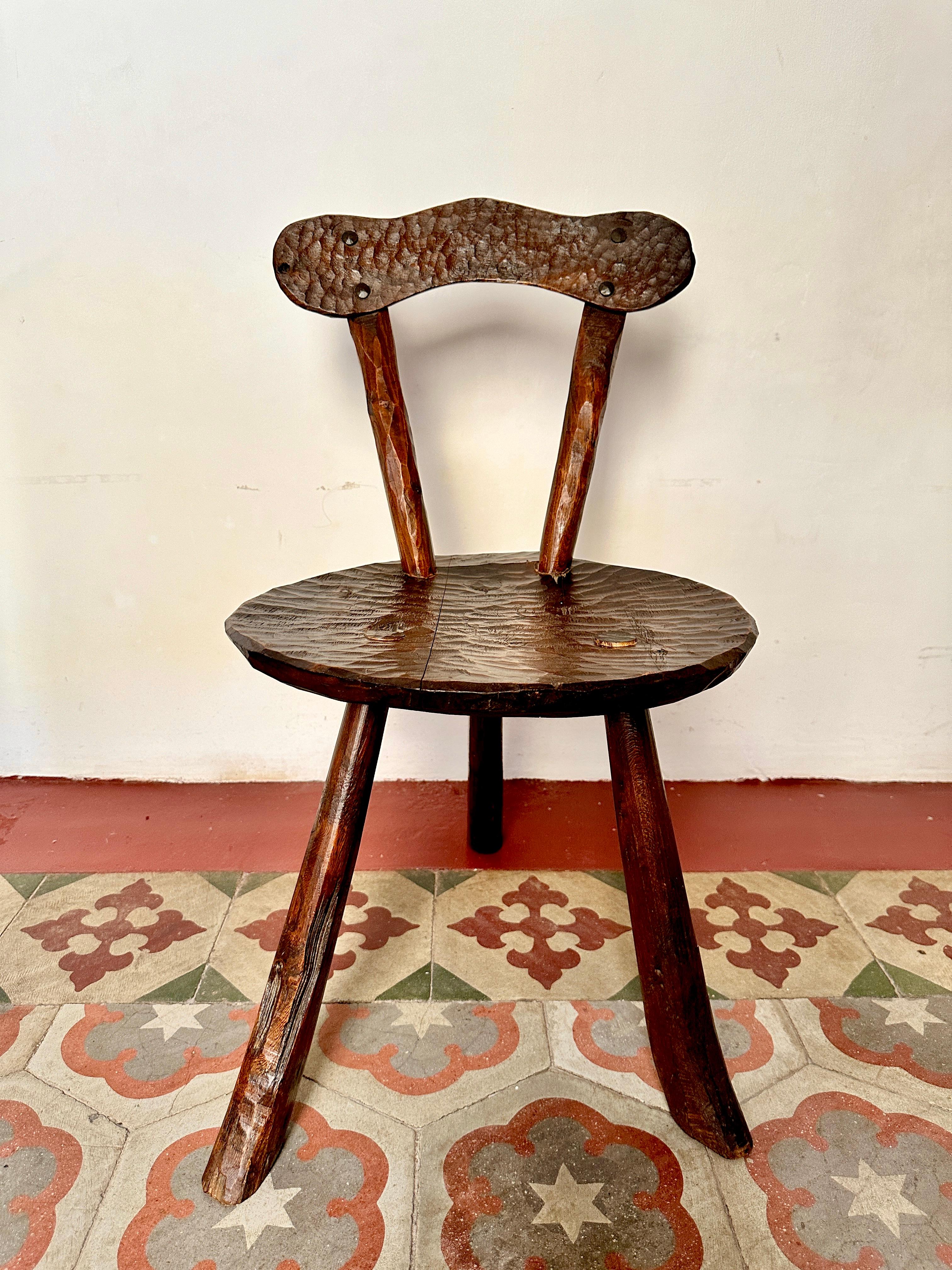 Pair Of 1950s French Primitive Brutalist Milking Stools For Sale 4