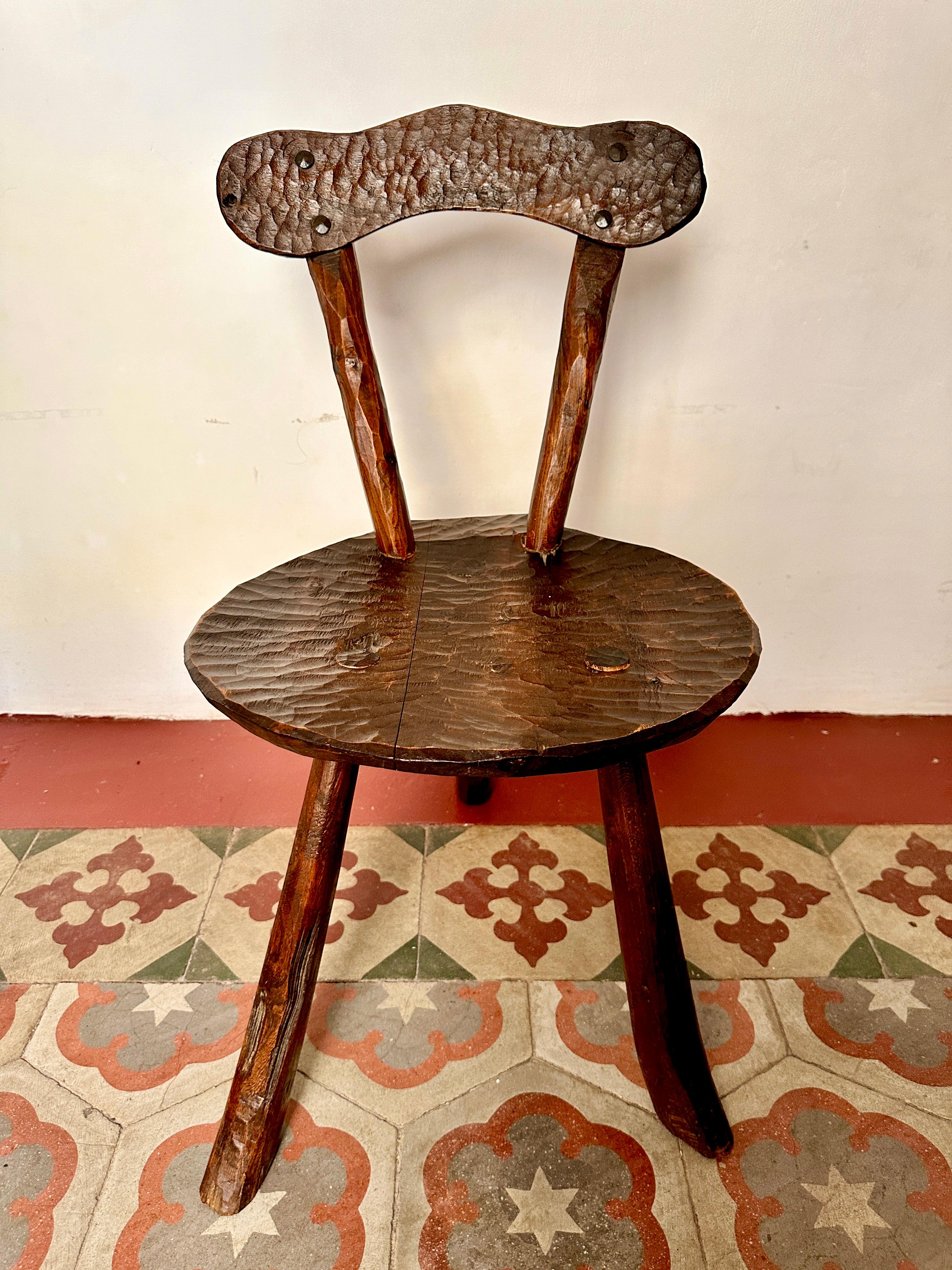 Pair Of 1950s French Primitive Brutalist Milking Stools For Sale 5