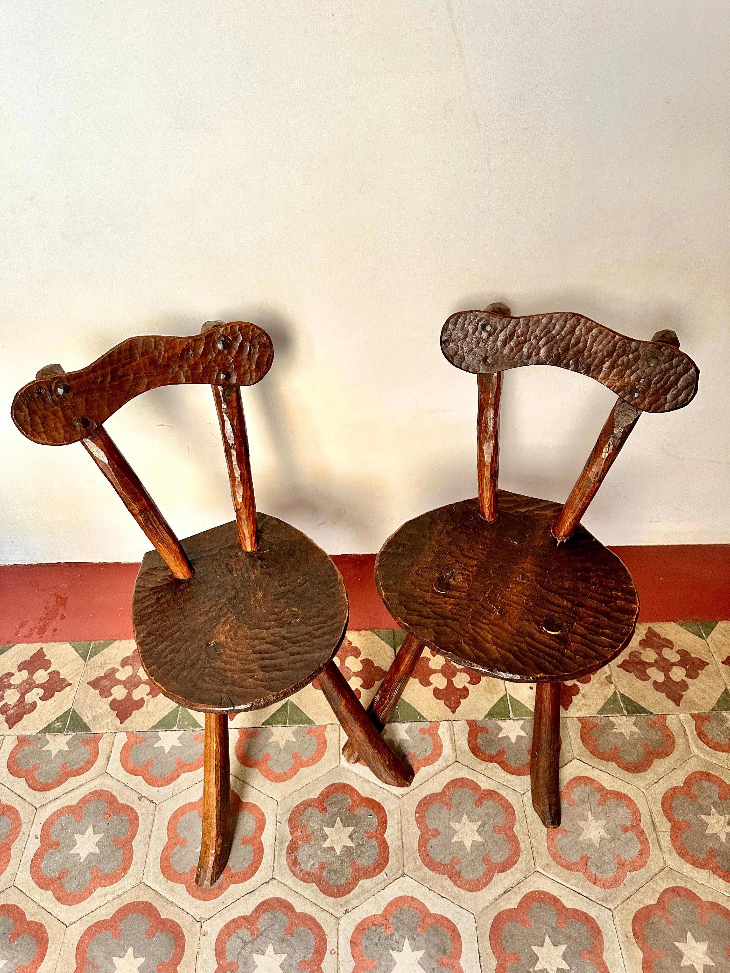Pair Of 1950s French Primitive Brutalist Milking Stools In Good Condition For Sale In London, GB