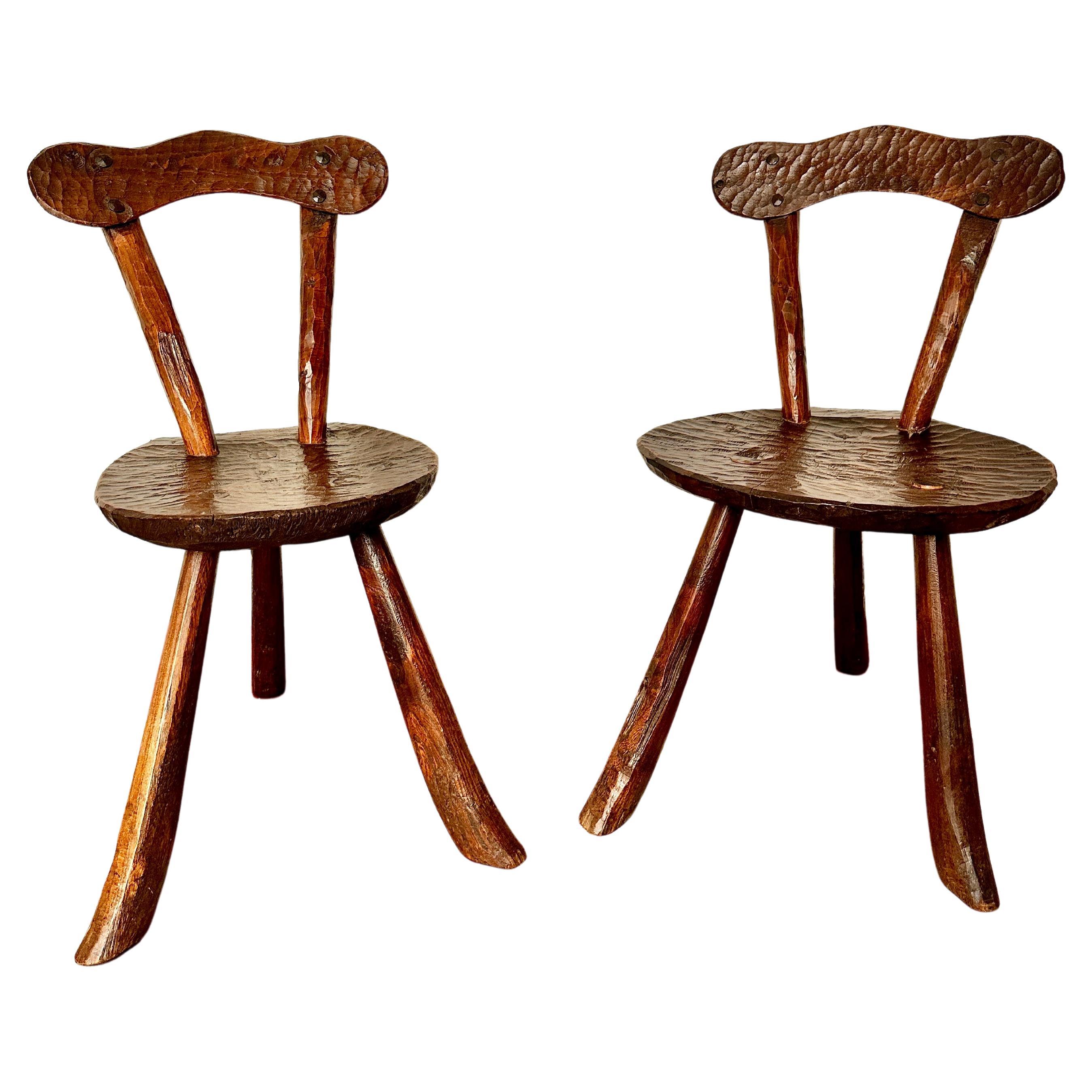 Pair Of 1950s French Primitive Brutalist Milking Stools