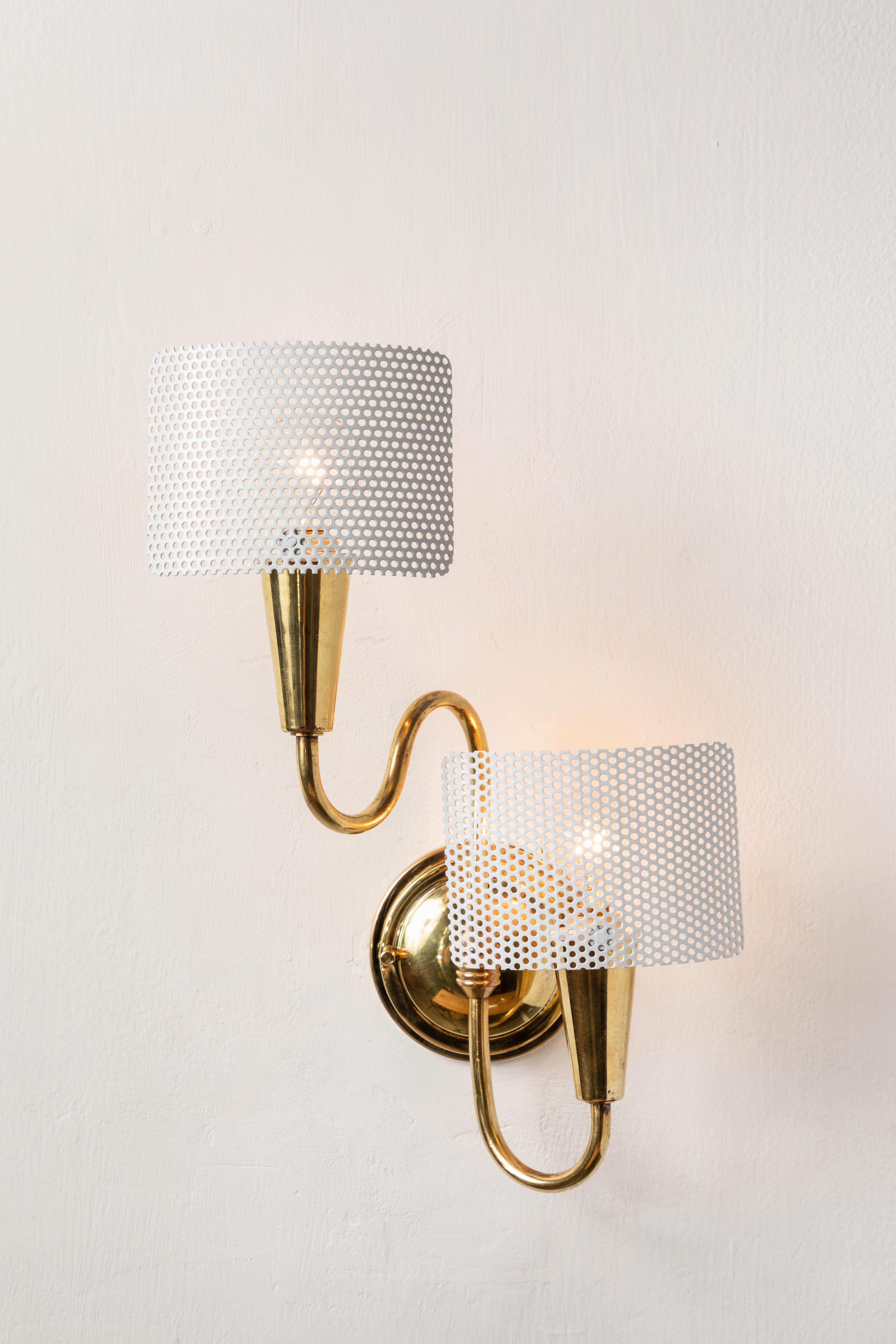 Brass Pair of 1950s French Sculptural Sconces in the Style of Mathieu Matégot