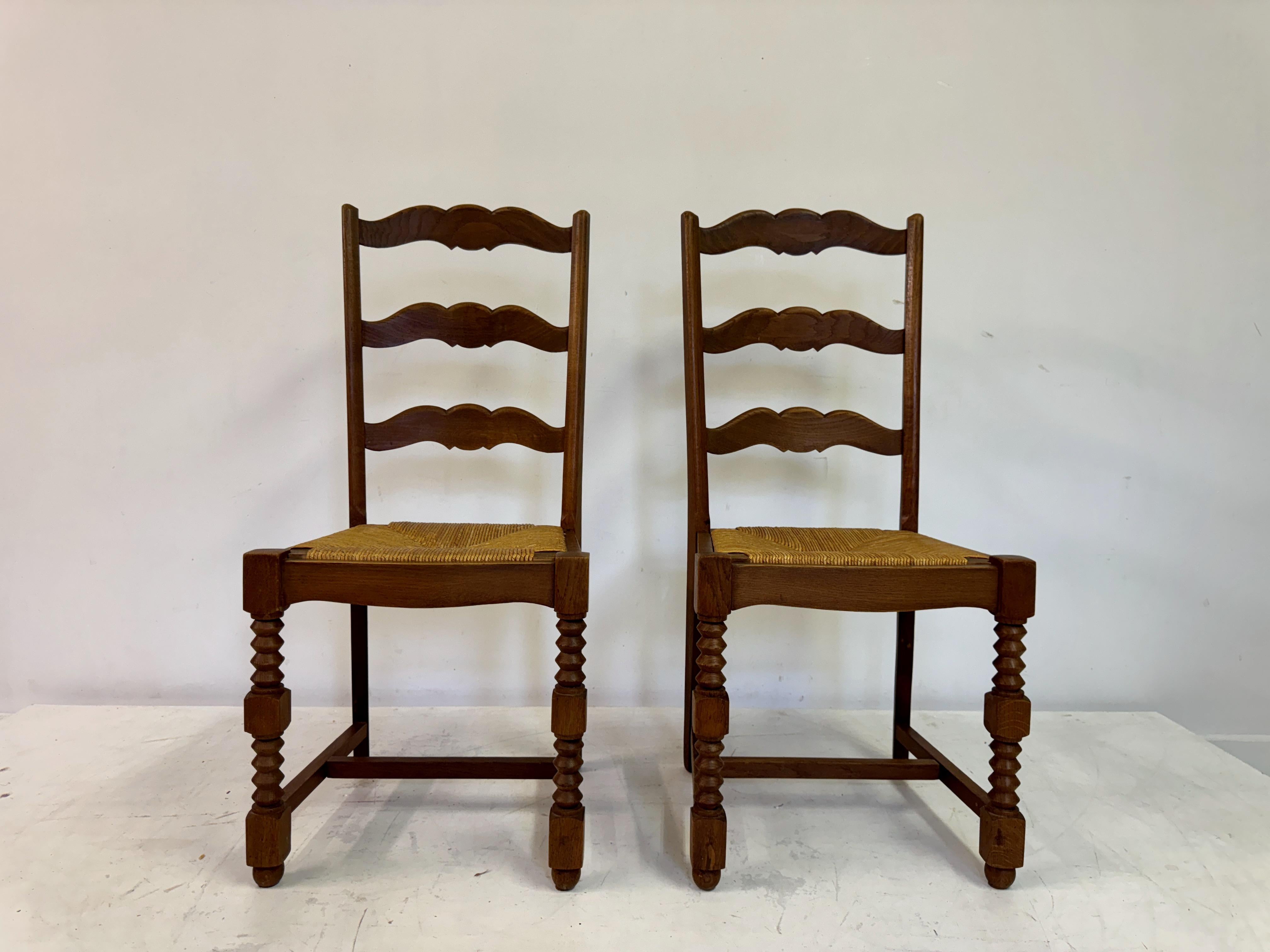 Brutalist Pair of 1950s French Side Chairs in the Style of Charles Dudouyt For Sale