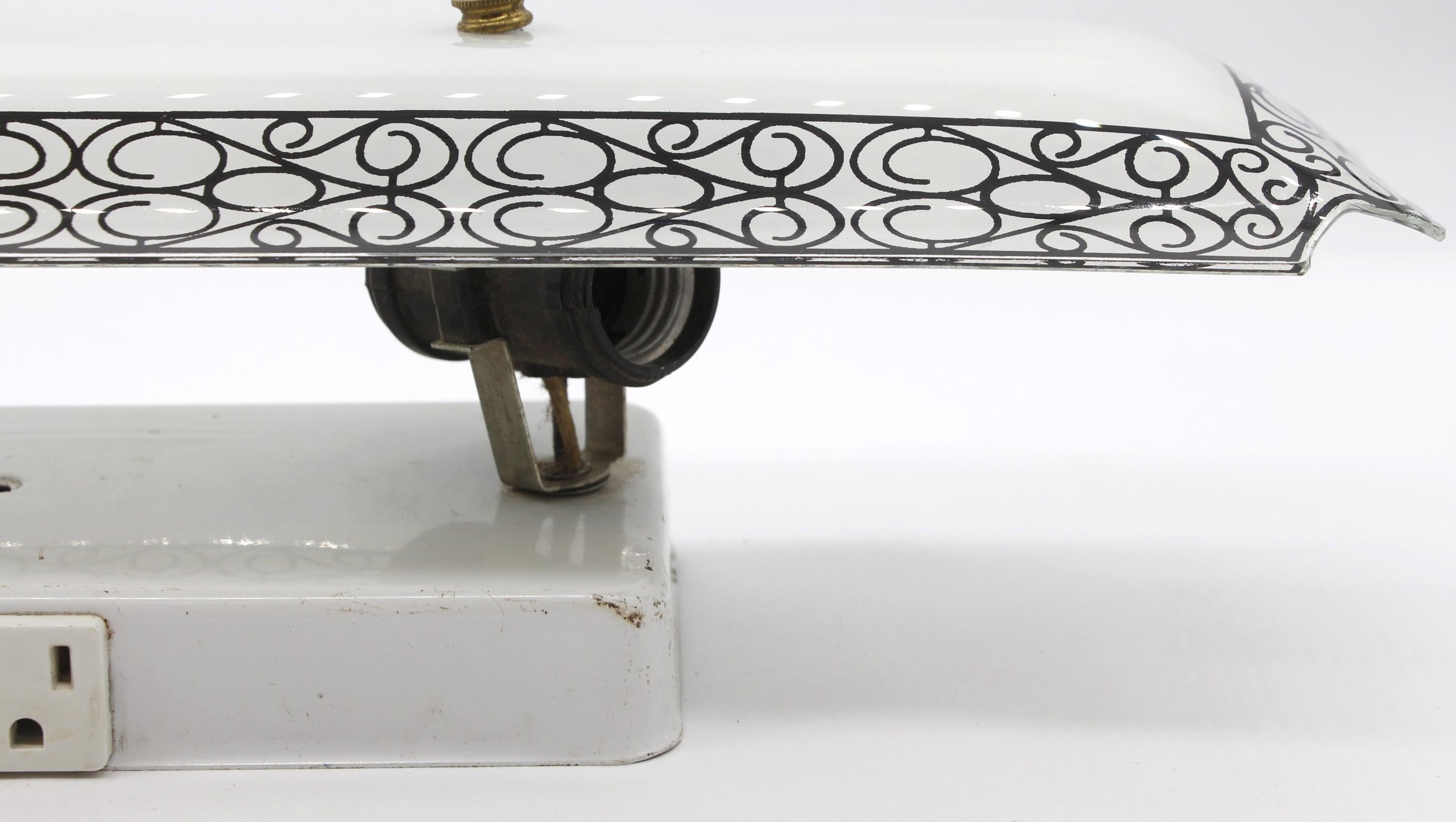 Pair of 1950s French Vanity Bathroom Sconces w/ White Glass & Black Swirl Design 1