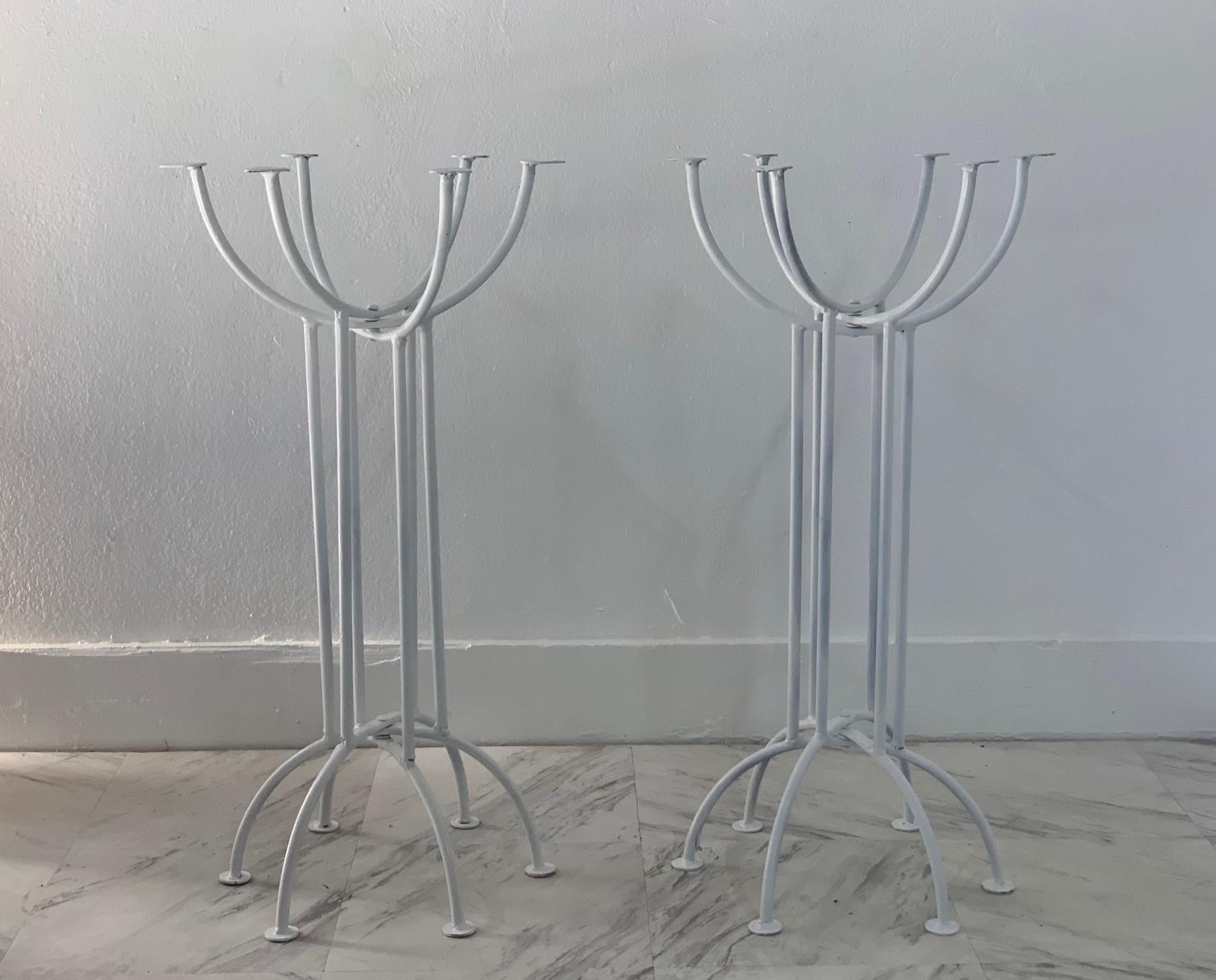 Pair of 1950s French wrought iron planters. The planters have a white painted finish.
