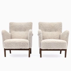 Pair of 1950's Fritz Hansen Design Sheepskin Easy Chairs Model 8010