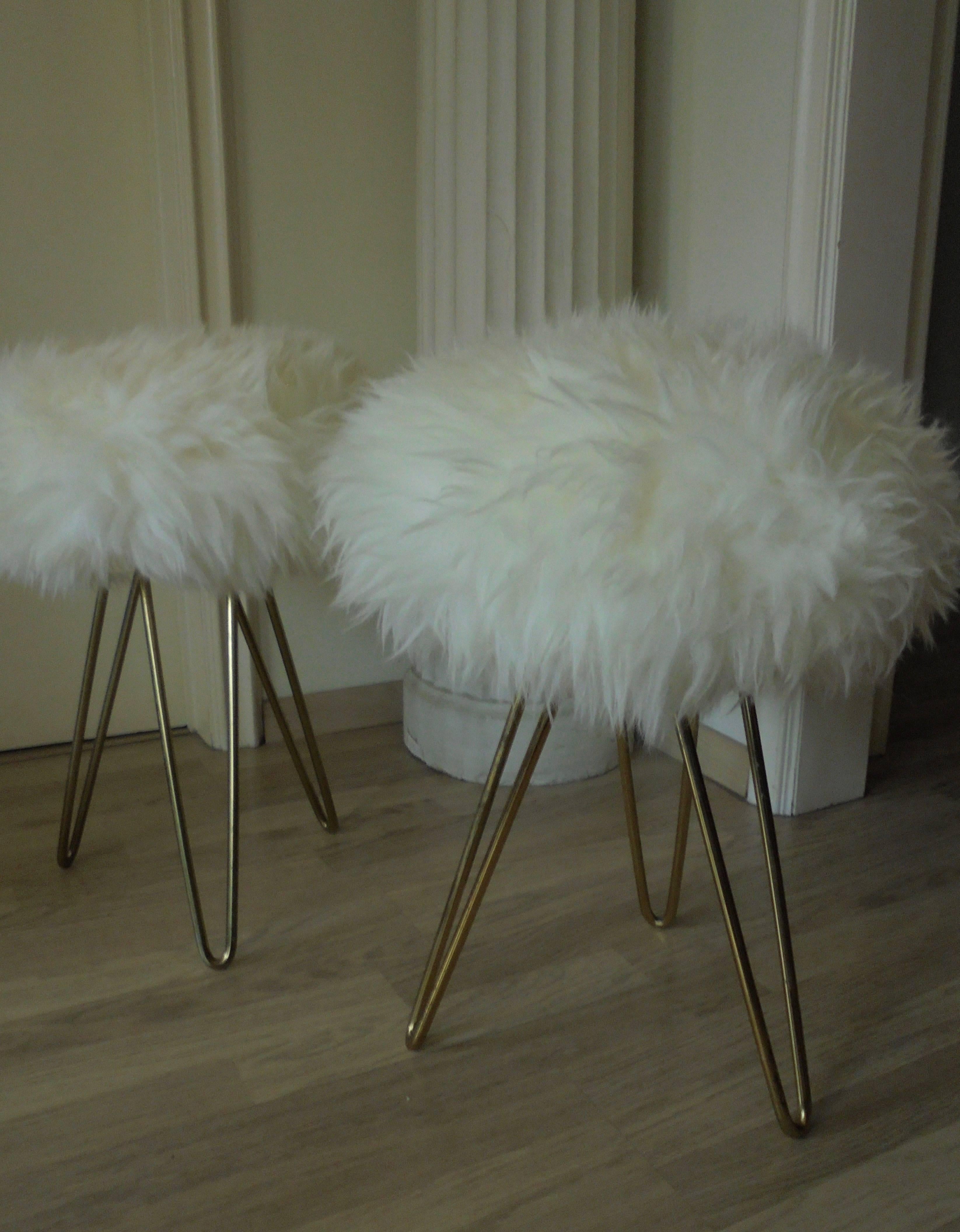 Pair of 1950's Fur Ottomans in the Style of Jean Royère, France In Good Condition In Brussels, BE