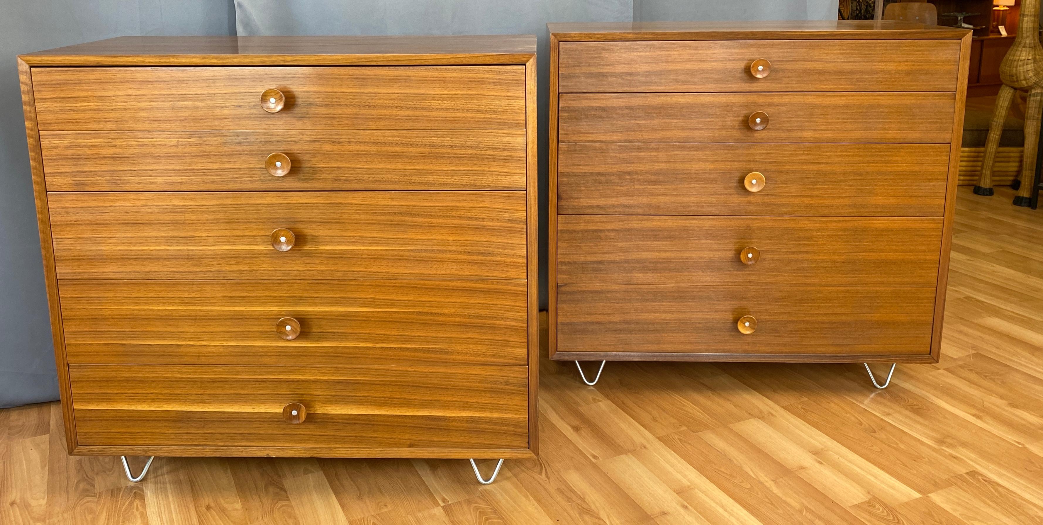American Pair of 1950s George Nelson for Herman Miller Walnut Dressers w/ Cupcake Pulls