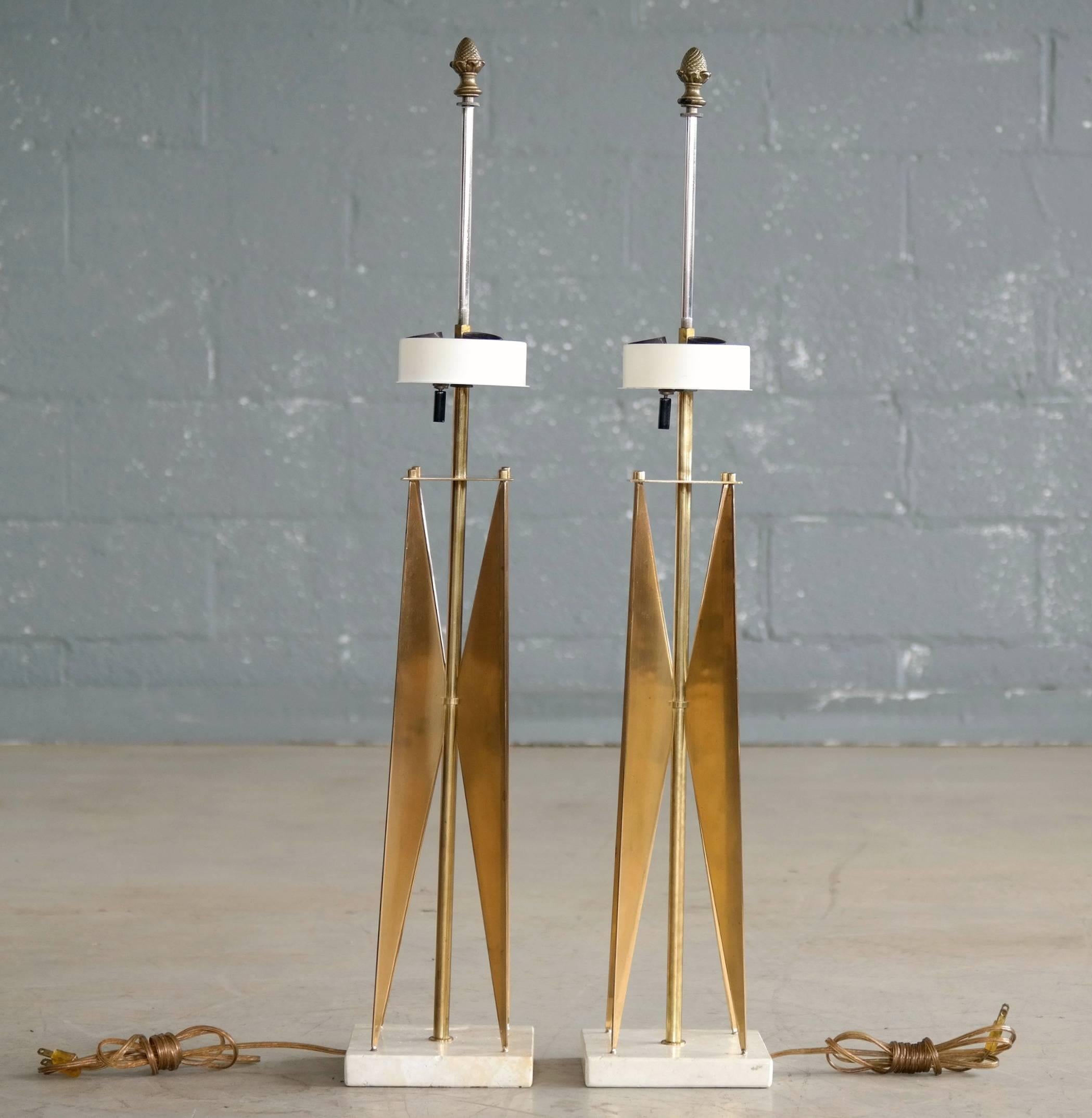 Pair of 1950s Gerald Thurston Sculptural Brass Table Lamps for Lightolier 1