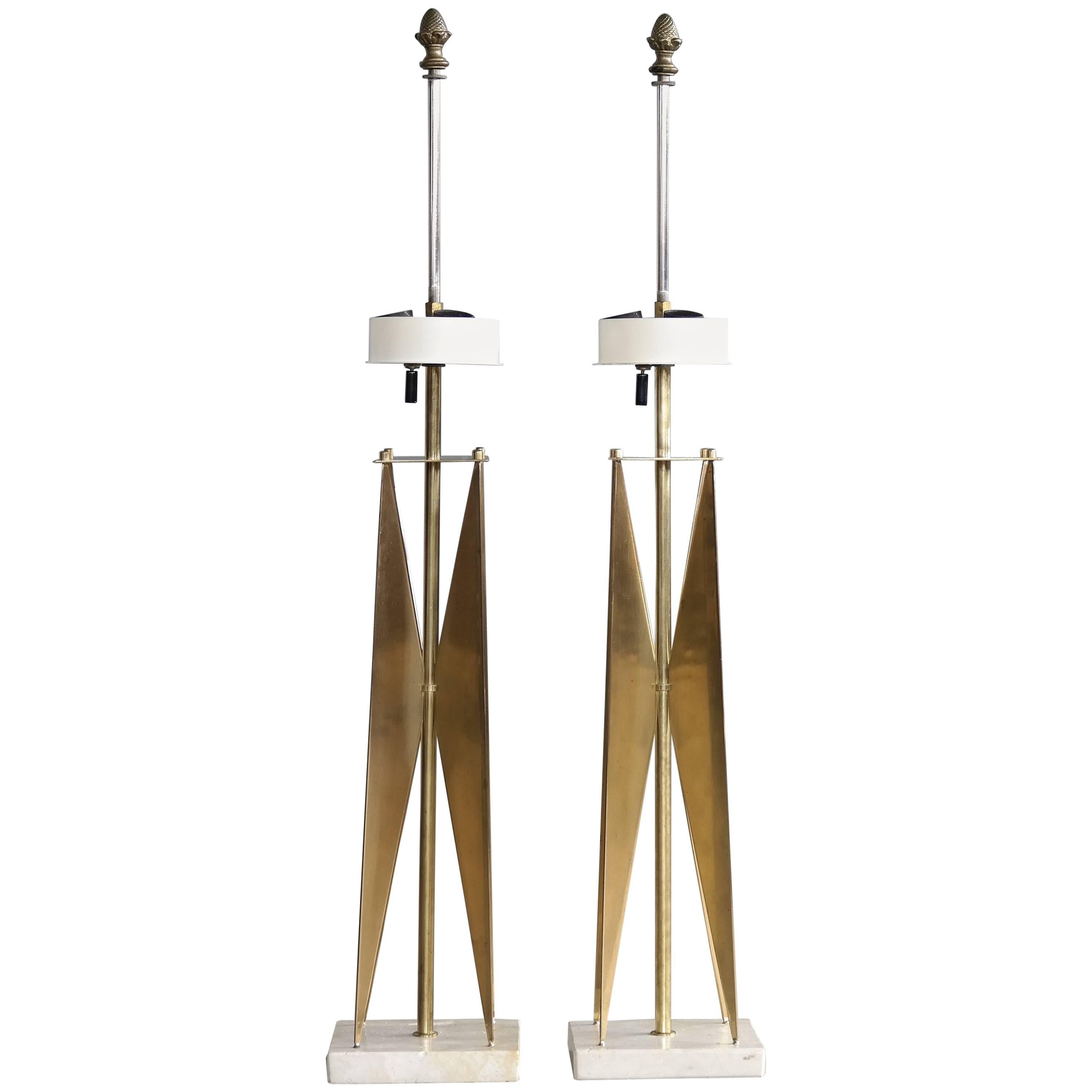 Pair of 1950s Gerald Thurston Sculptural Brass Table Lamps for Lightolier