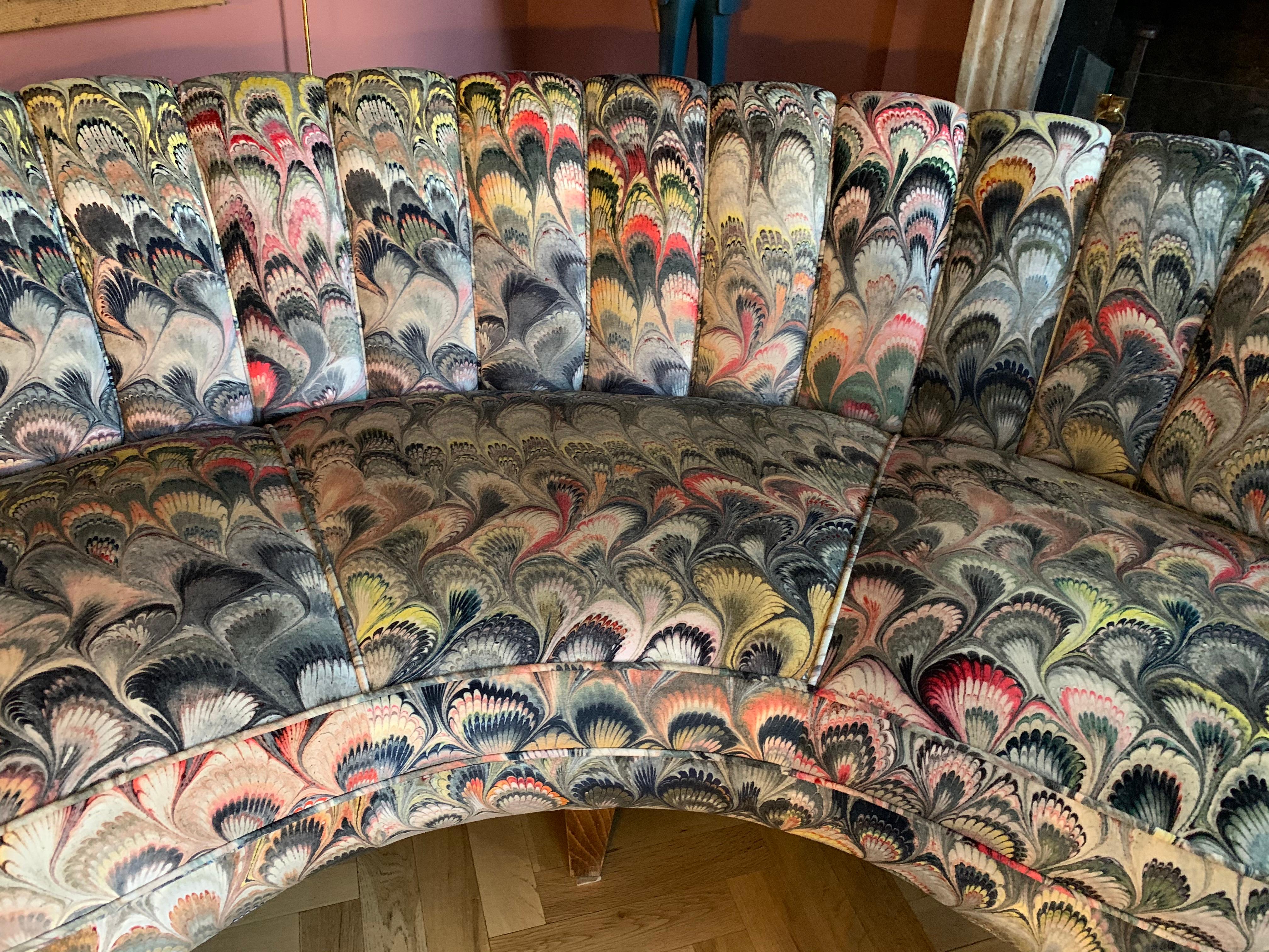 Pair of 1950s German Scalloped Curved Sofas in Beata Heuman Marbleised Fabric 3